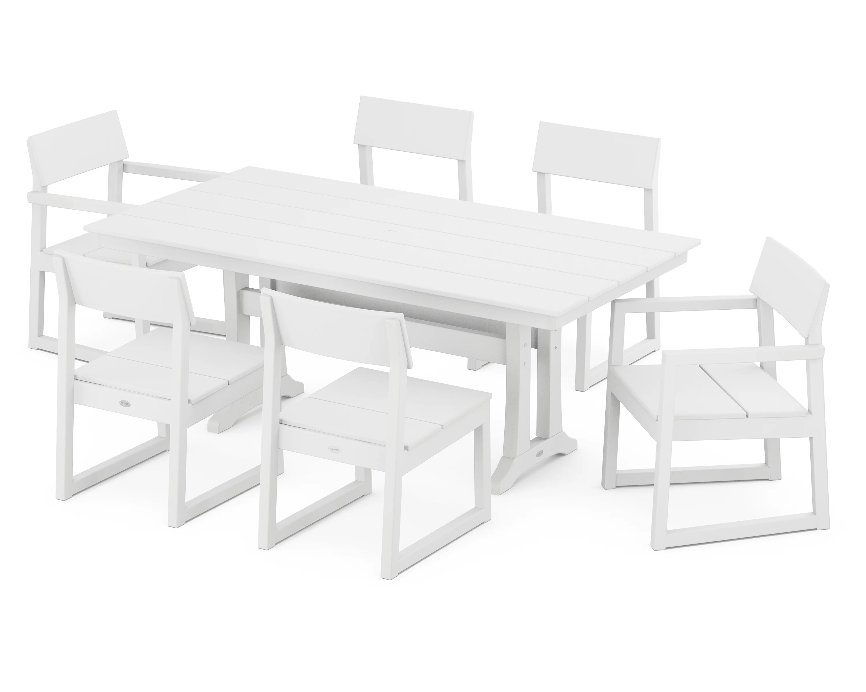POLYWOOD EDGE 7-Piece Farmhouse Trestle Dining Set in White