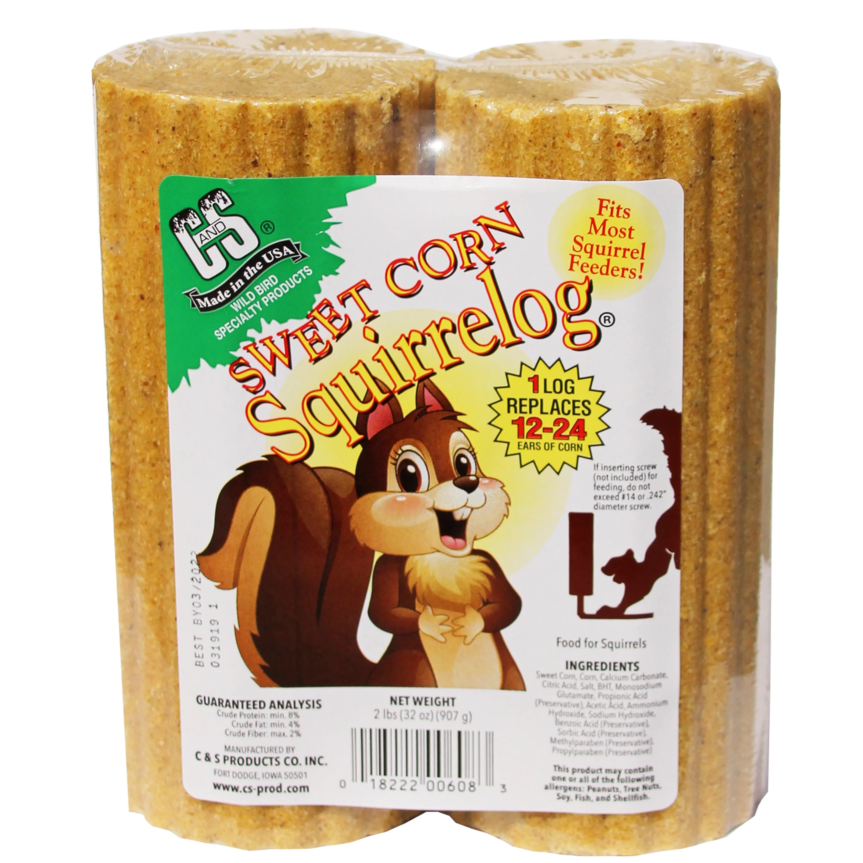 C & S Products Yellow Sweet Corn Squirrel Food Log, 2 lb., 1 Pack