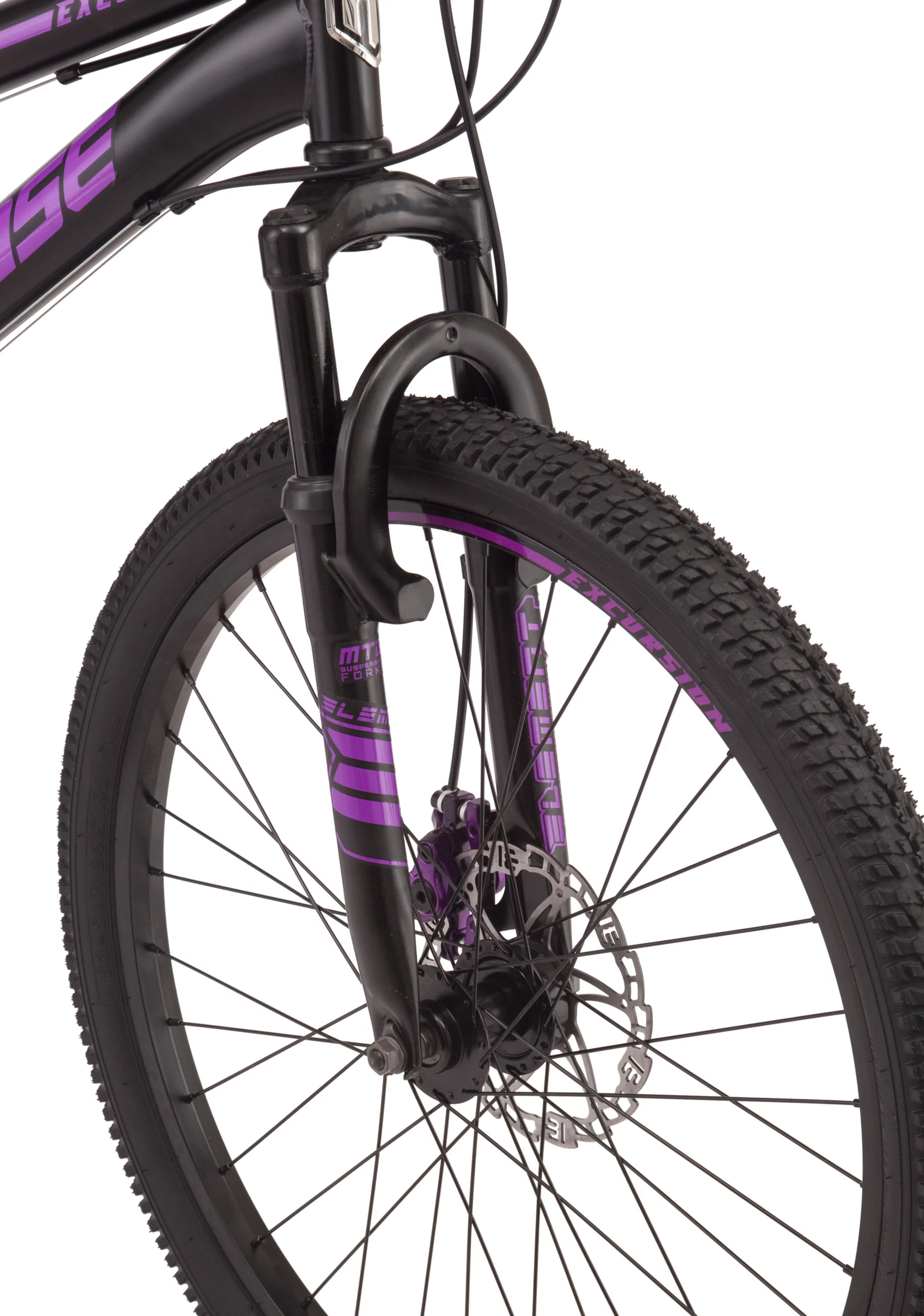 Mongoose Excursion mountain bike, 24-inch wheel, 21 speeds, girls frame, black / purple