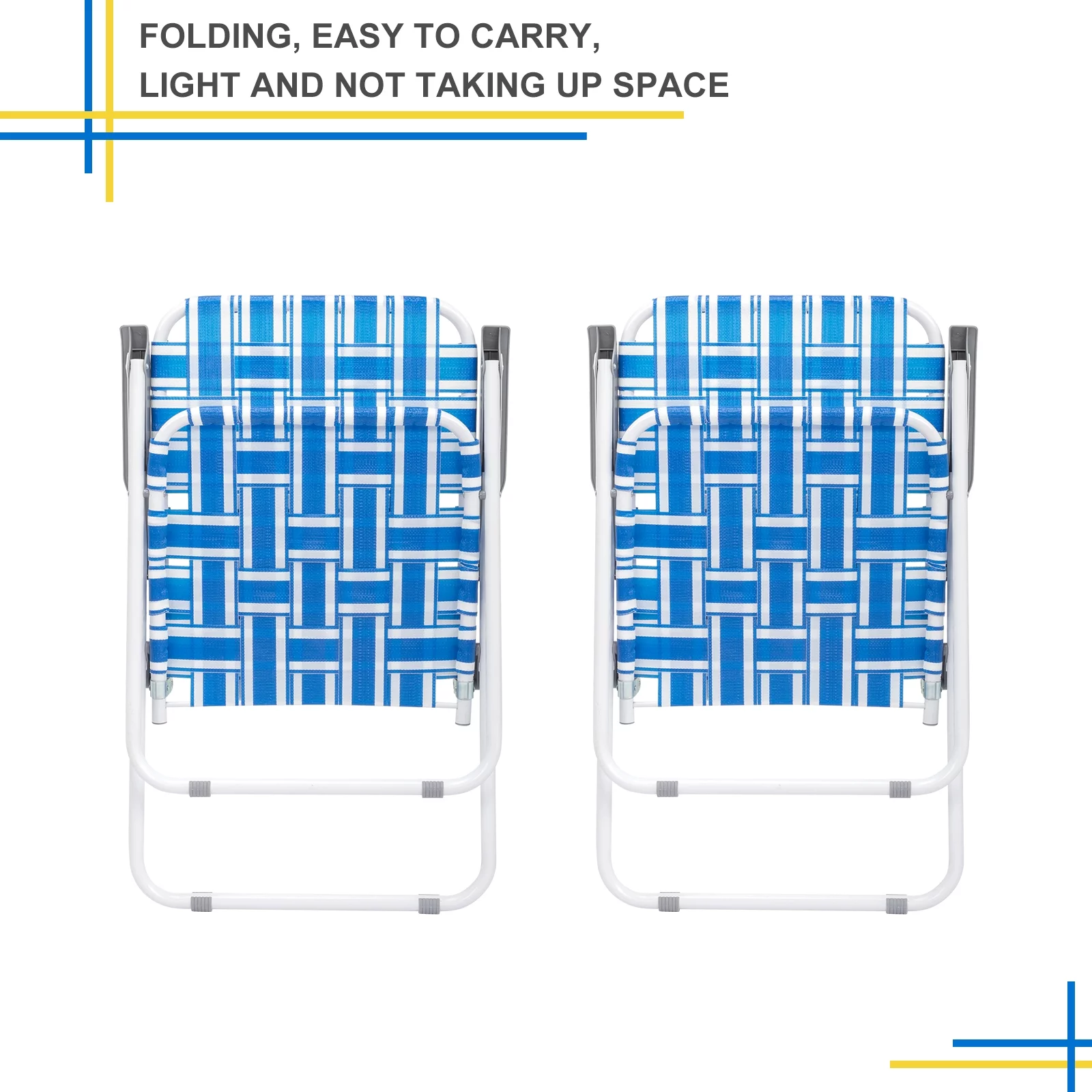 Patio Lawn Folding Beach Chairs Set of 2 Blue & White Strip