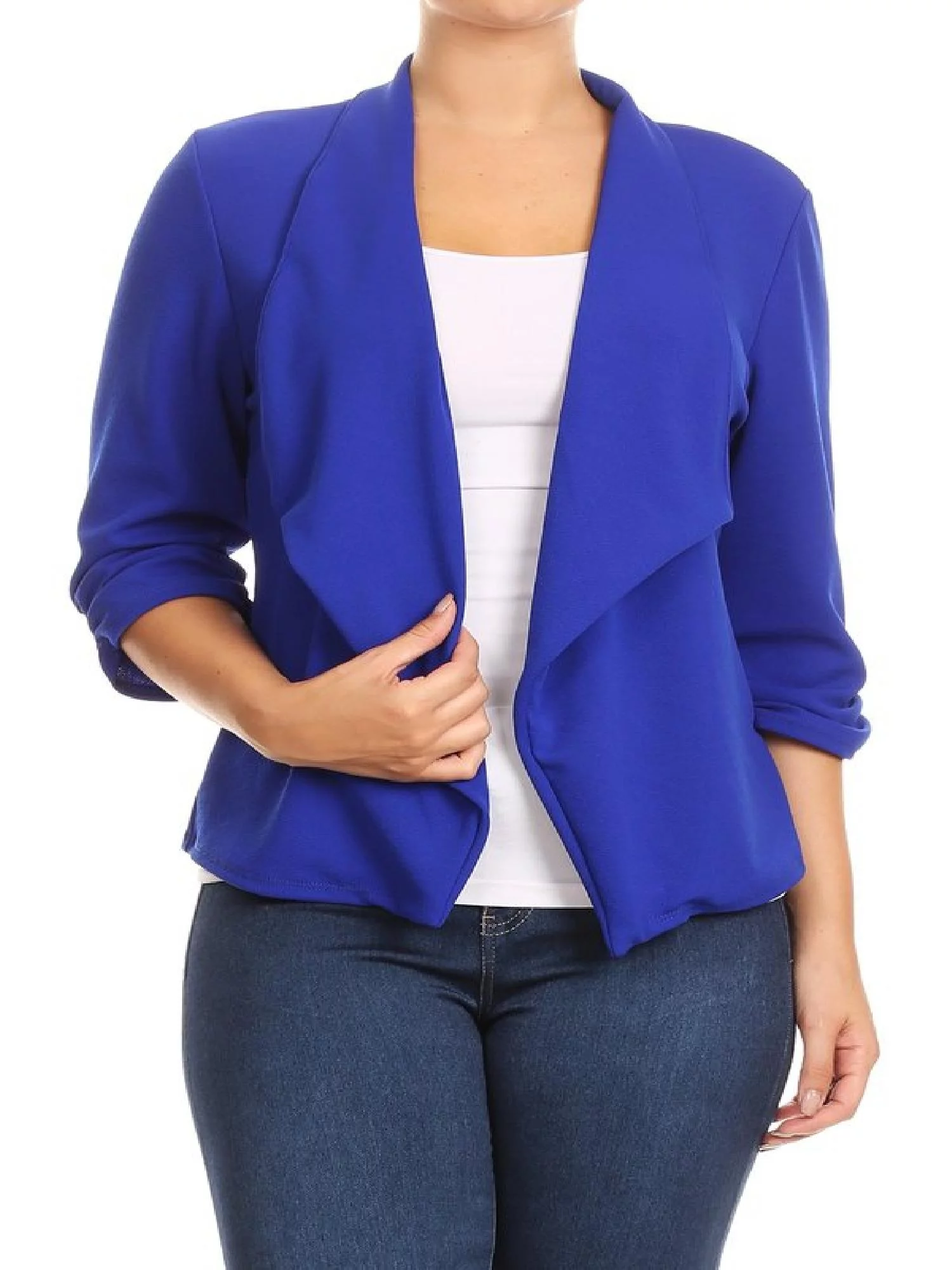 Women's Plus Size Casual 3/4 Sleeve Office Work Blazer Jacket