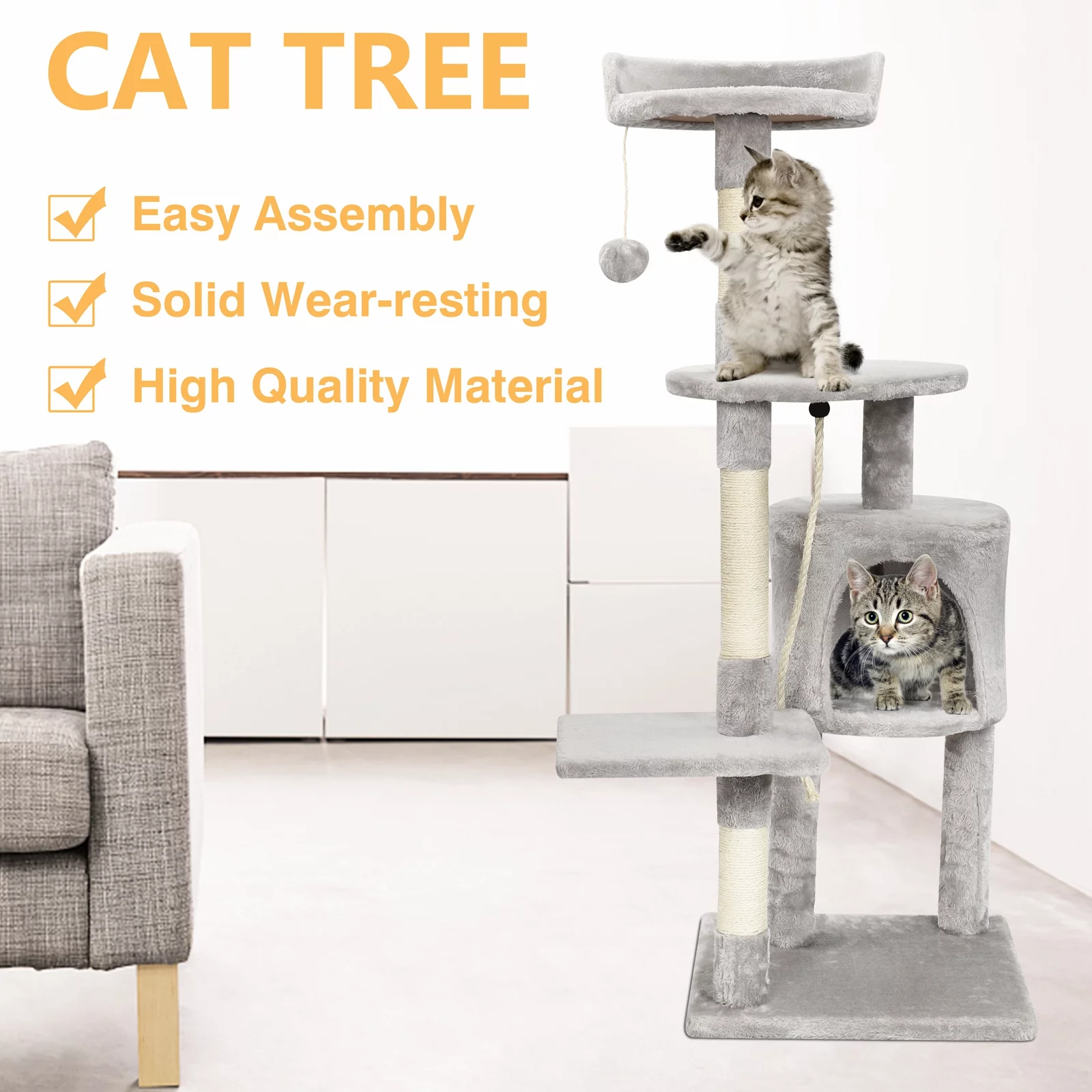 Cat Tree with Condo and Scratching Pad Tower 44.09