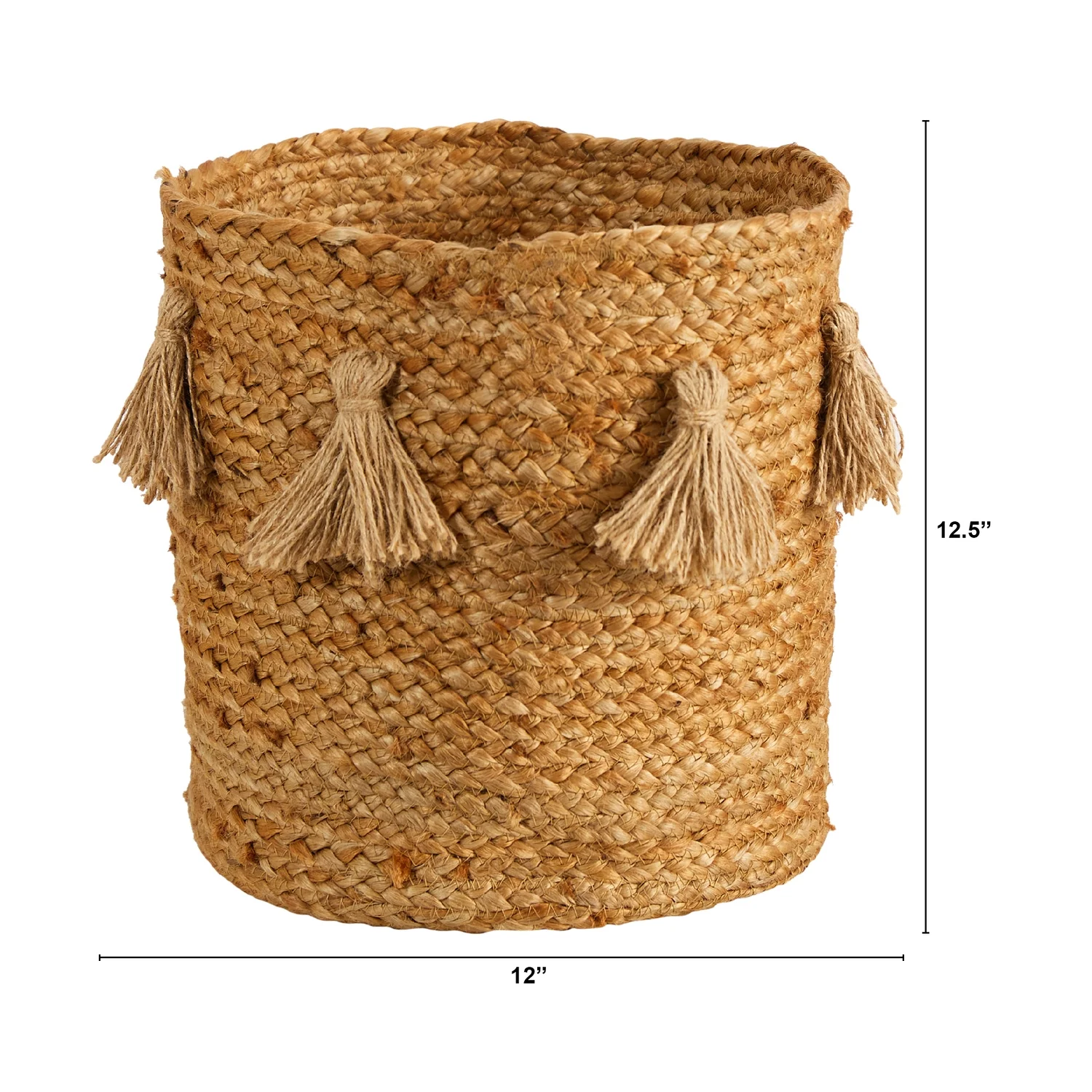 HomeStock 12.5In. Coastal Craftsman Hand-Woven Jute Basket Planter With Tassels