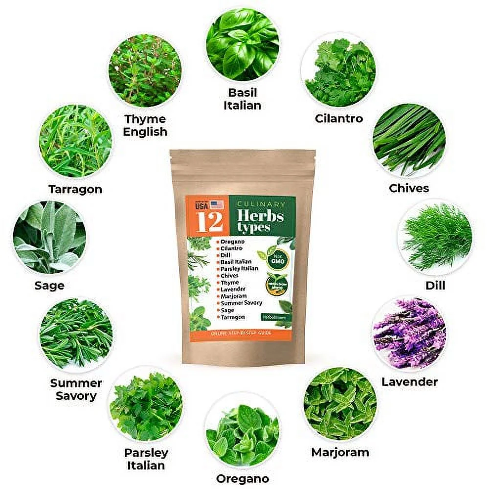 Herb Garden Seeds Collection - 12 Culinary Herb Seeds Pack - Non-GMO Heirloom Seeds for Planting