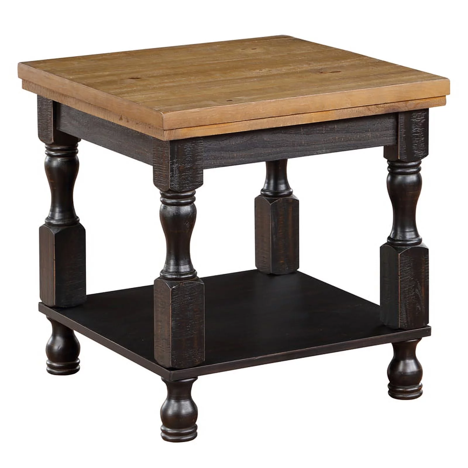 Bowery Hill Rustic Solid Wood 1-Shelf End Table in Black and Oak
