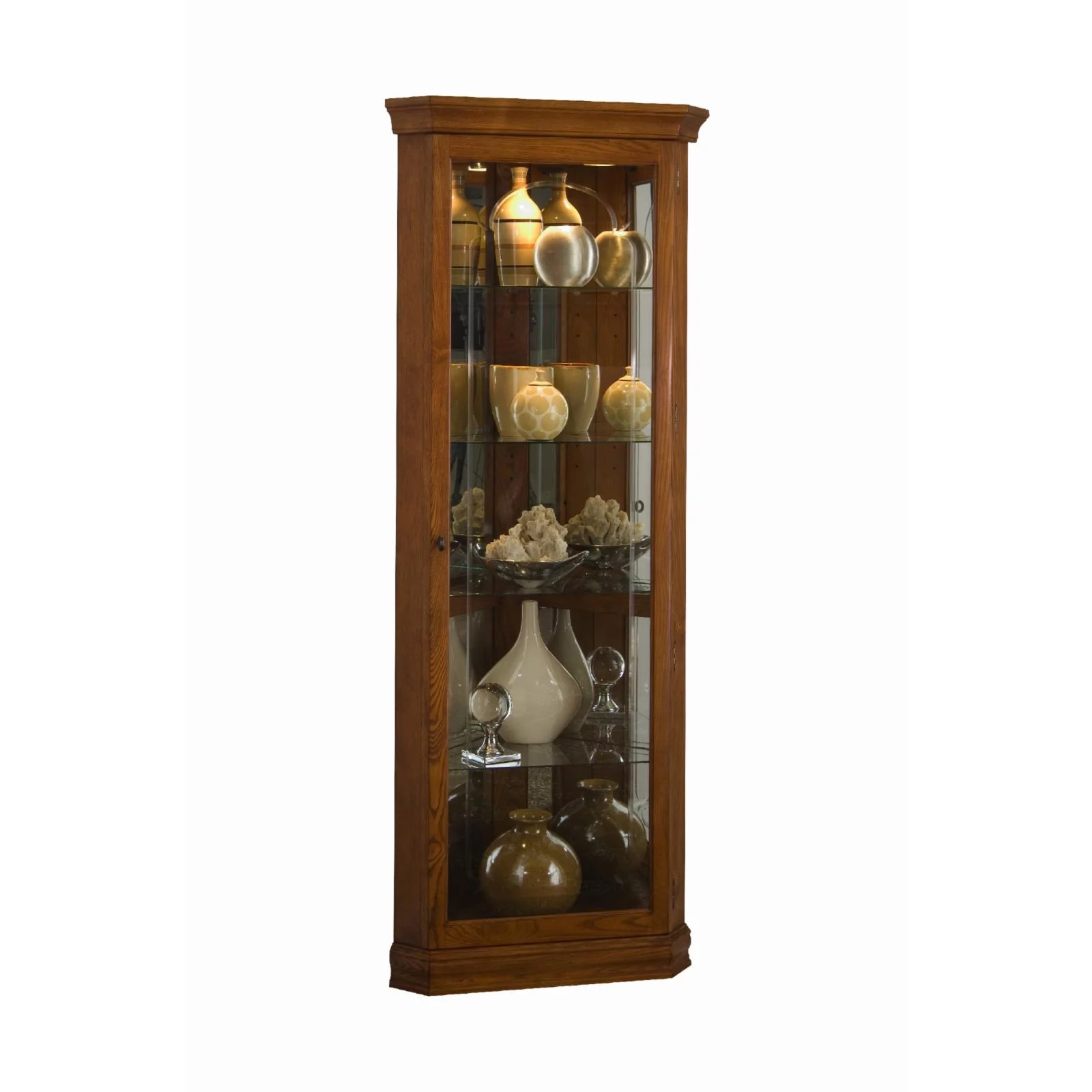 Wood Framed 4 Shelf Corner Curio Cabinet in Cherry Brown by Pulaski Furniture
