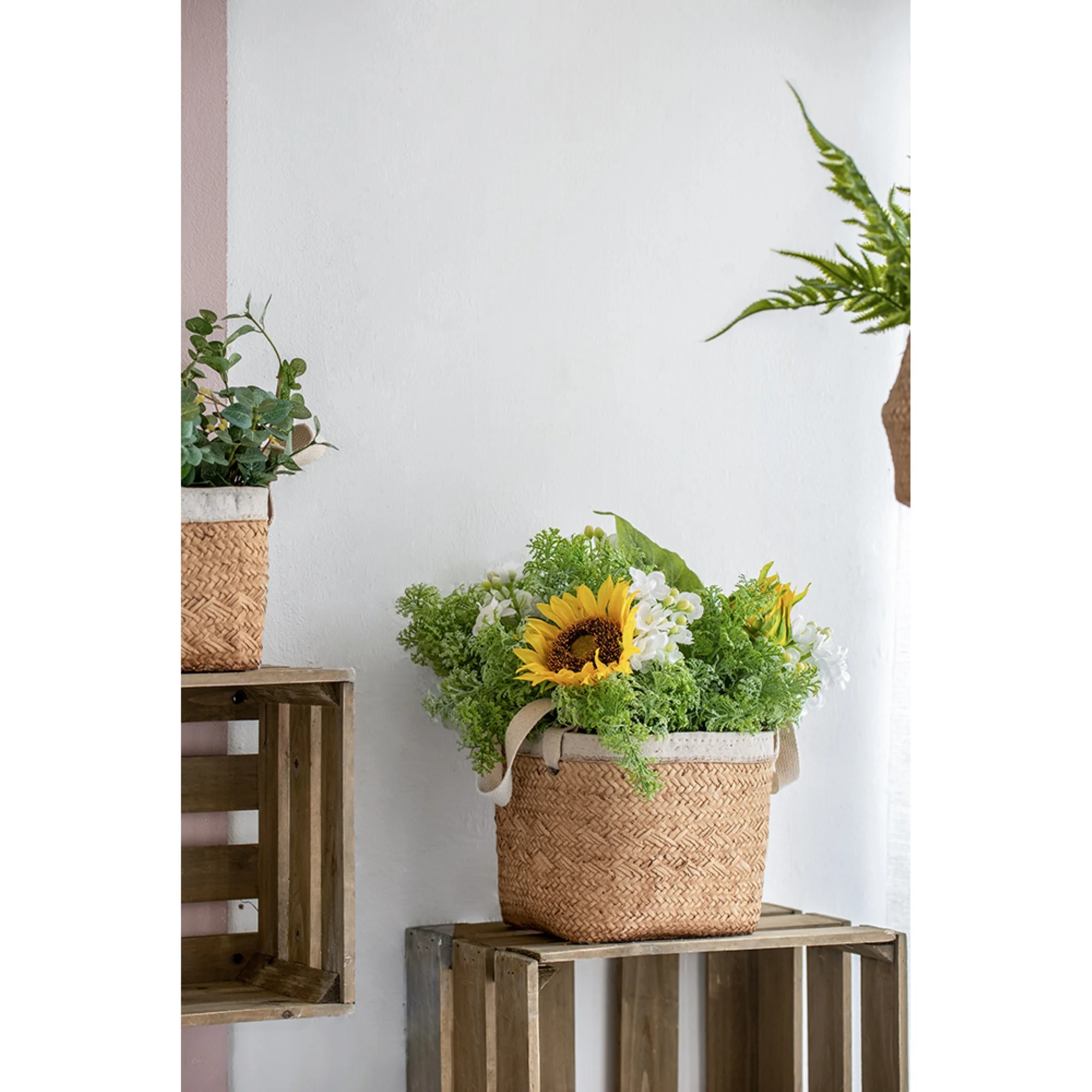 CC Home Furnishings Woven Basket Cement Planters with Cotton Handles - 8.5