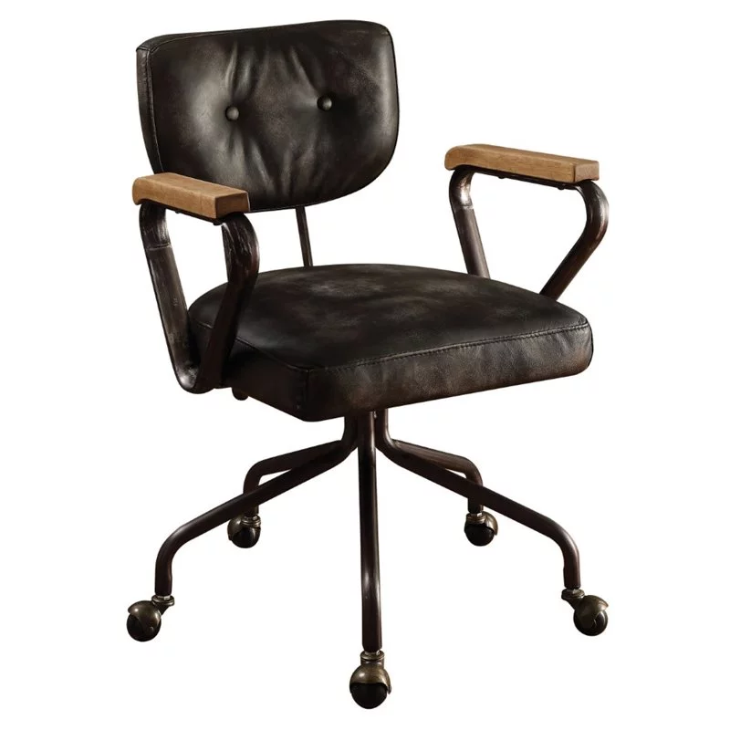 Bowery Hill Leather Swivel Office Chair in Vintage Black