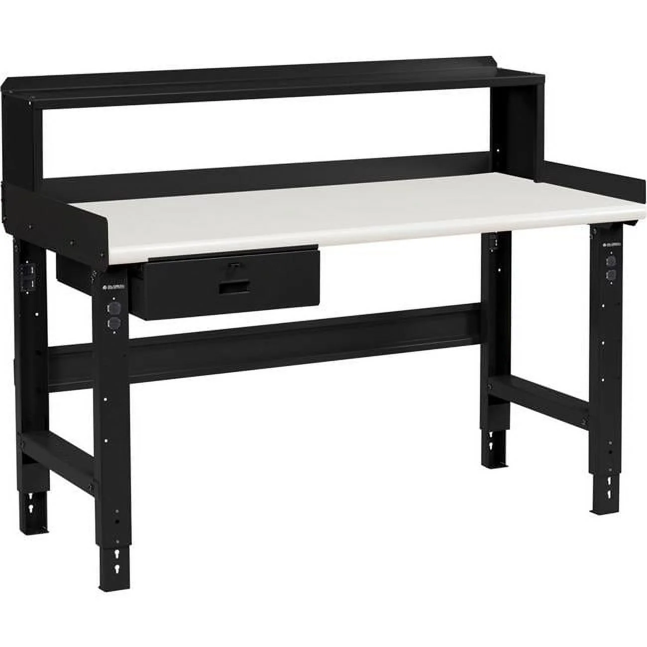 Adjustable Height Workbench with Drawer & Riser, Plastic Laminate Safety Top - Black - 72 x 30 in.