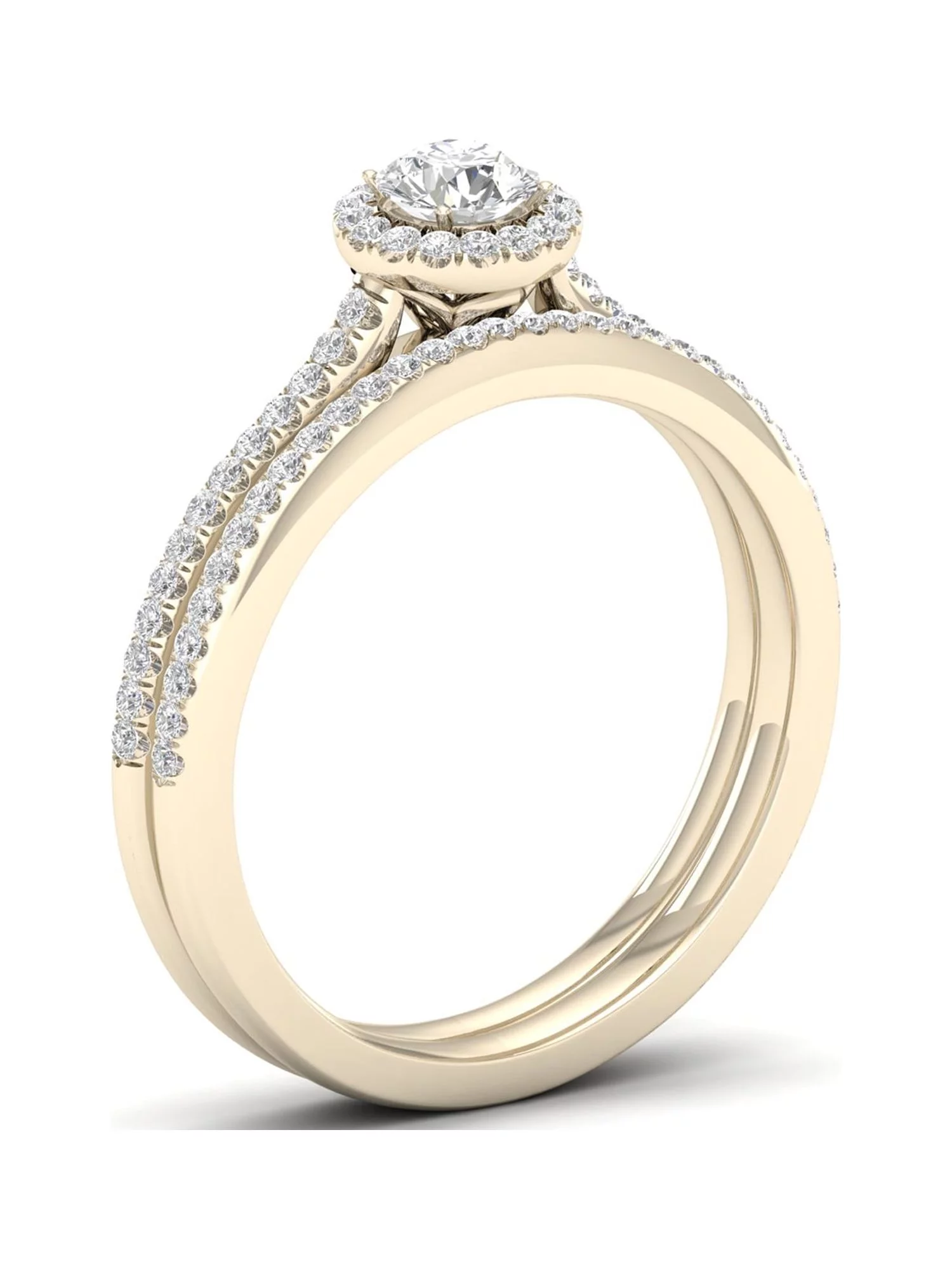 3/8Ct TDW Diamond 10k Yellow Gold Center Stone Halo Engagement Ring Set (I-J, I2)