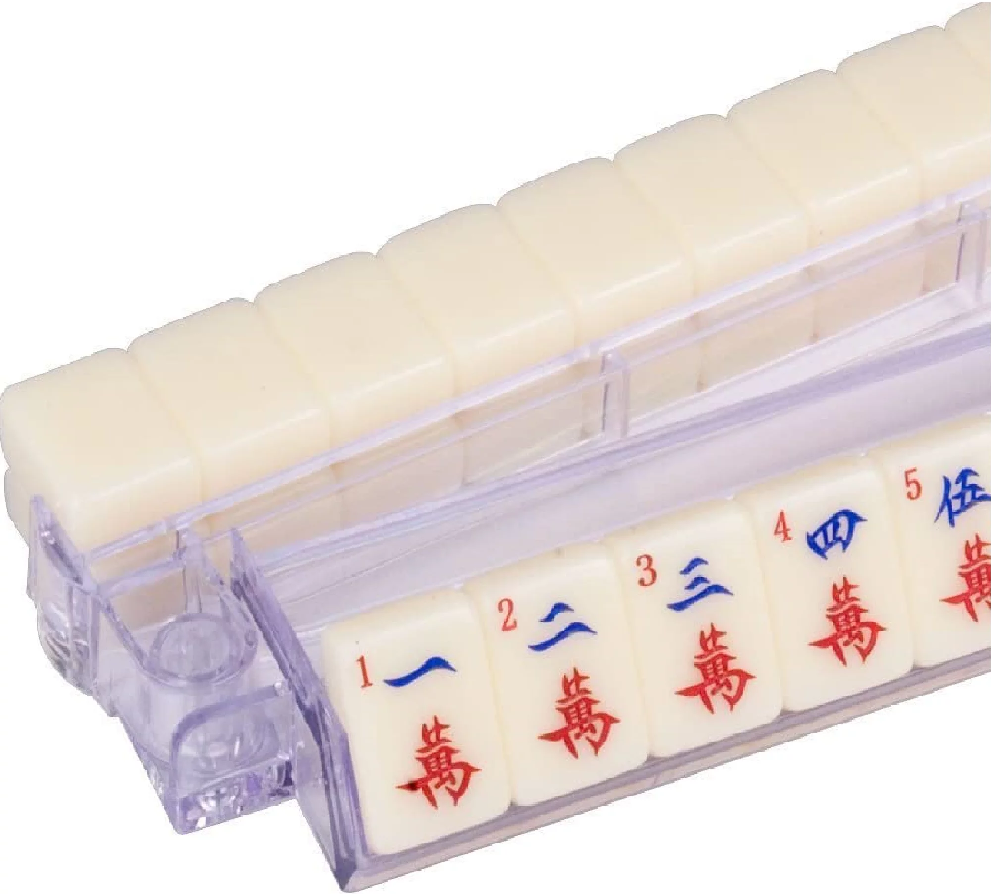 American Mahjong All-in-One Transparent Tile Rack & Pusher Arm,Clear Combo Racks with Pushers- Set of 4