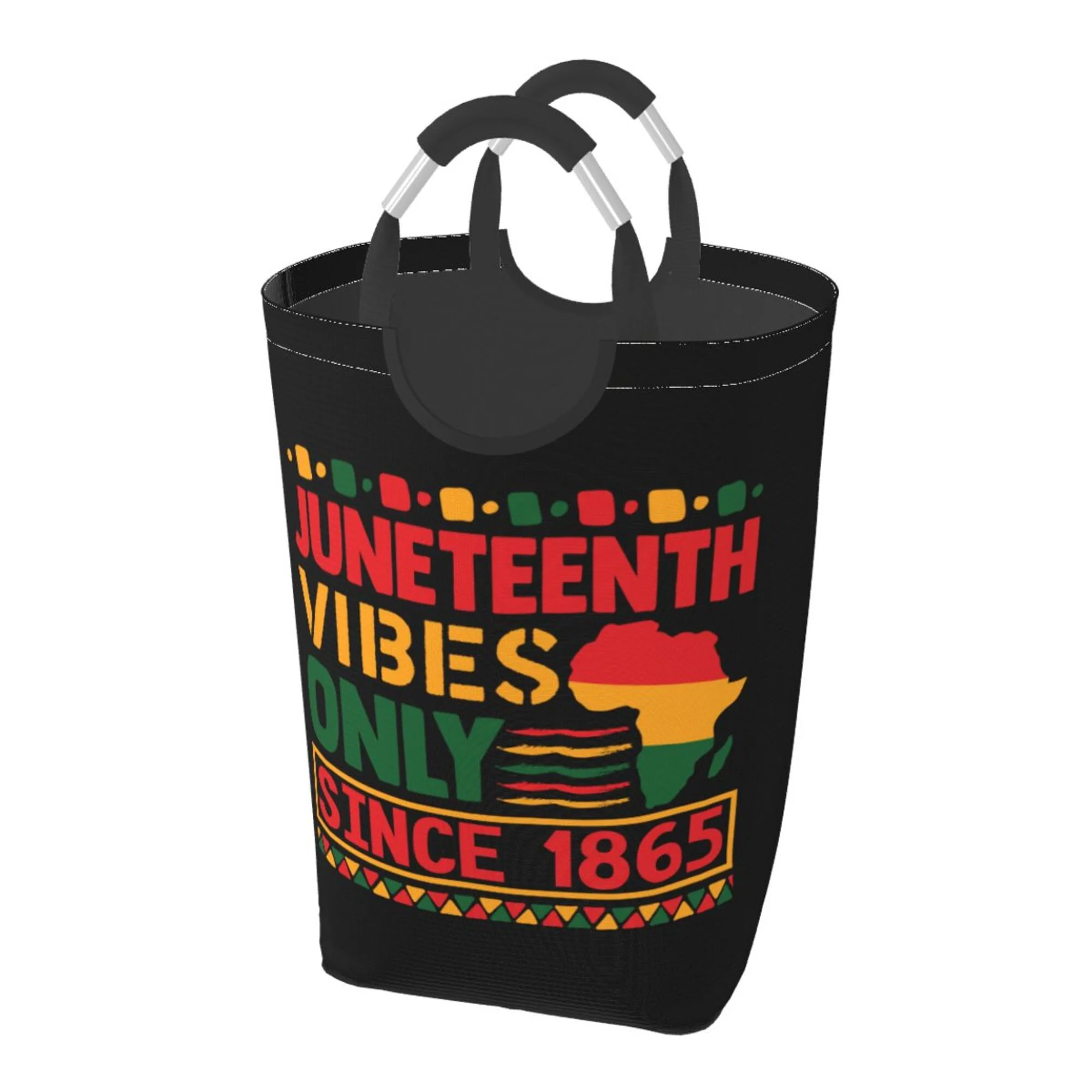 TEQUAN 50L Large Rectangular Laundry Hamper with Aluminum Handles, Black History Month Day Prints Waterproof Foldable Dirty Clothes Basket