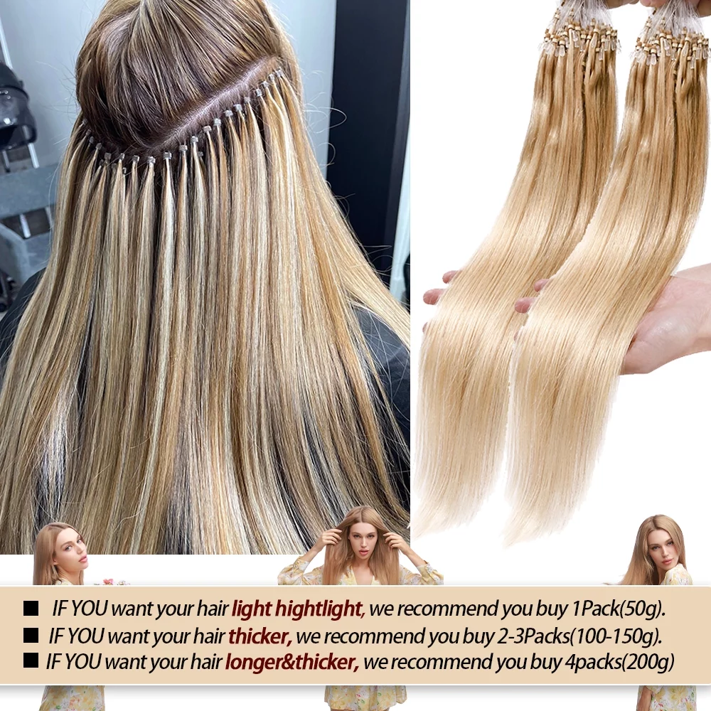 SEGO Micro Ring Hair Extensions 100% Human Hair Black Micro Beads Hair Extensions Real Human Hair Remy Natural Human Hair Extensions Micro link Hair 1g/Strand