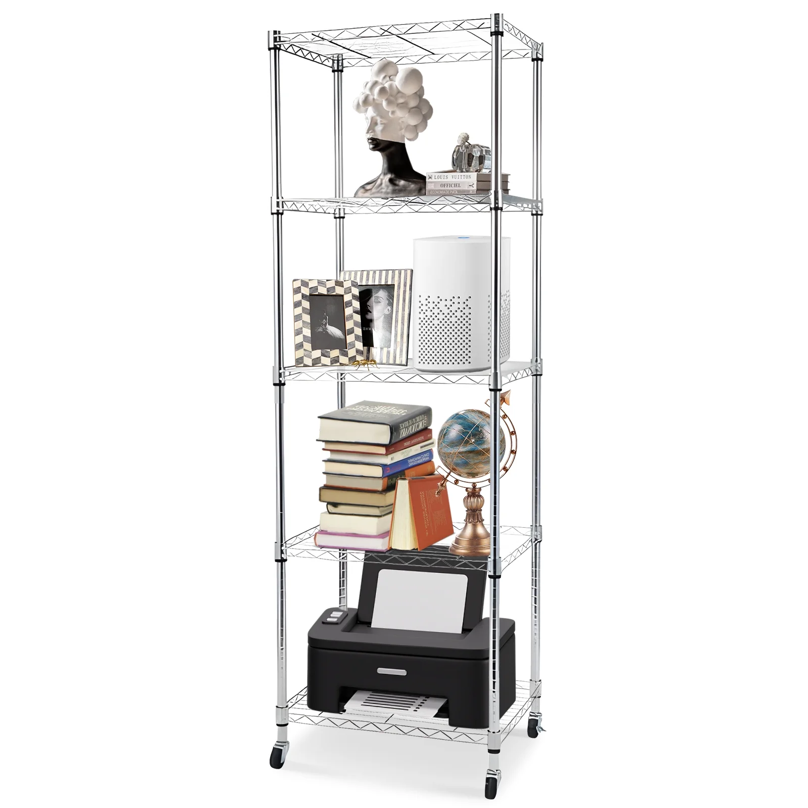 SYTHERS 5 Tier Heavy Duty Wire Shelving Unit with Wheels, 24 x 18 x 70