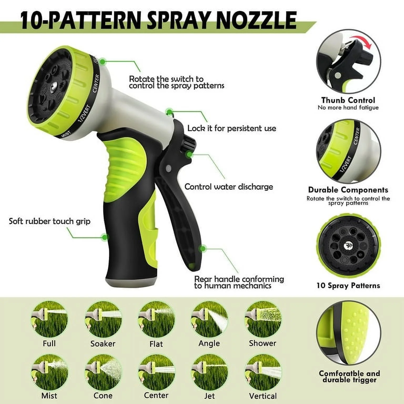 Garden Hose 100ft Upgraded,Water Hose with 10 Way Spray Nozzle,Easy Store No Kink Leakproof Pipe