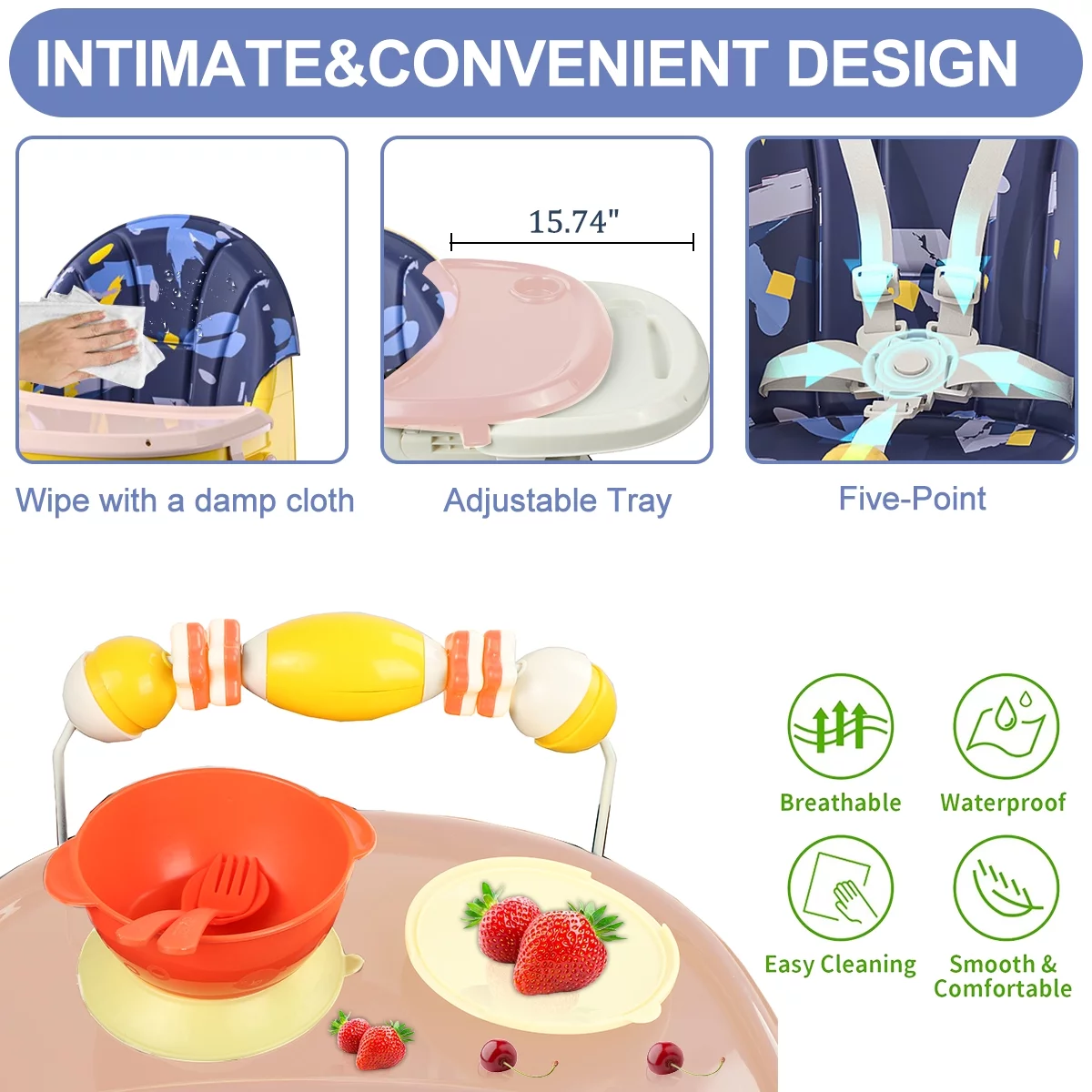 Yabanana Folding Baby Highchair with Tray and Toy, Portable Foldable High Chair for Babies and Toddler, Purple