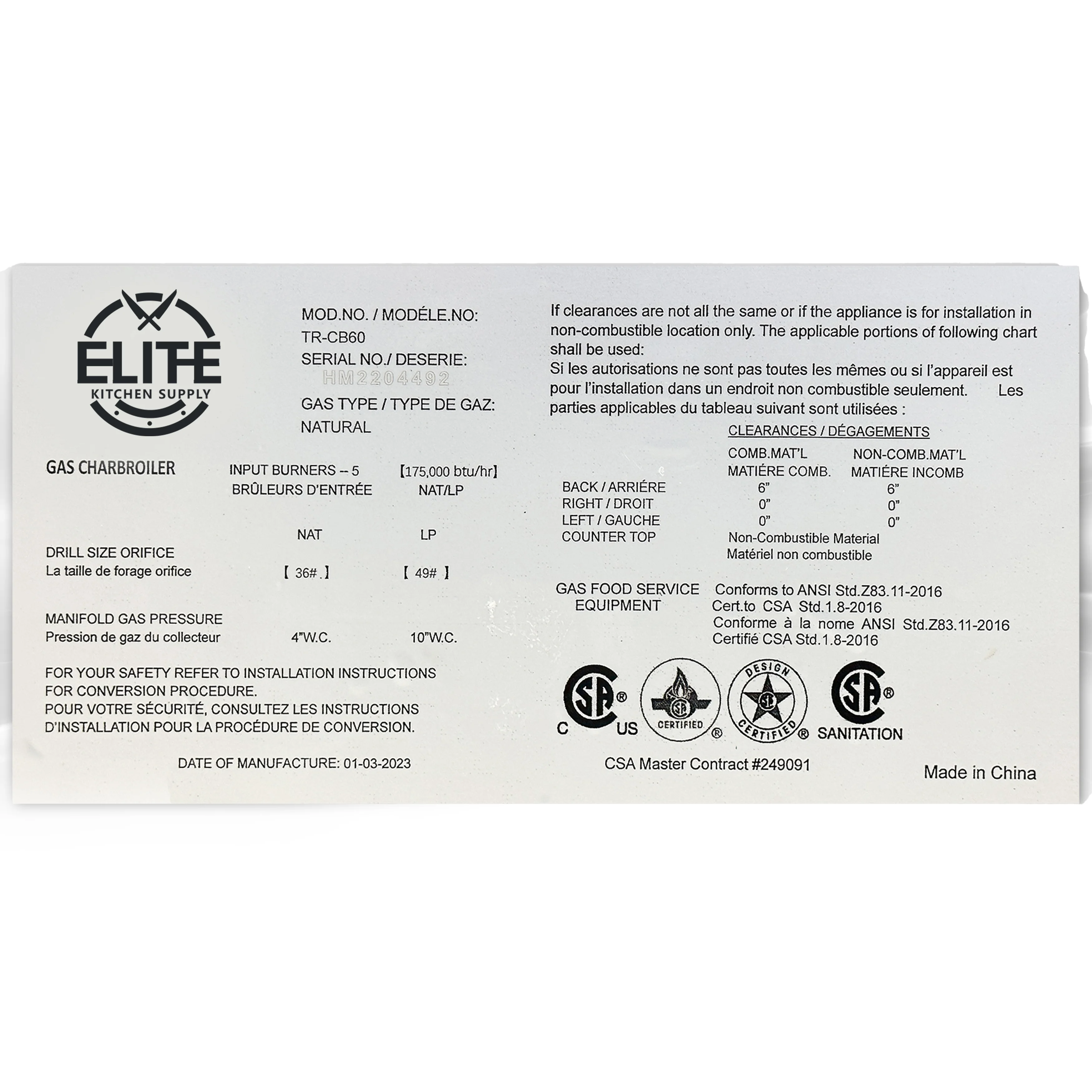 60 in. Commercial Gas 5 Burner Charbroiler 150,000 BTU in Stainless Steel, Heavy Duty Radiant Broiler, NSF Certified