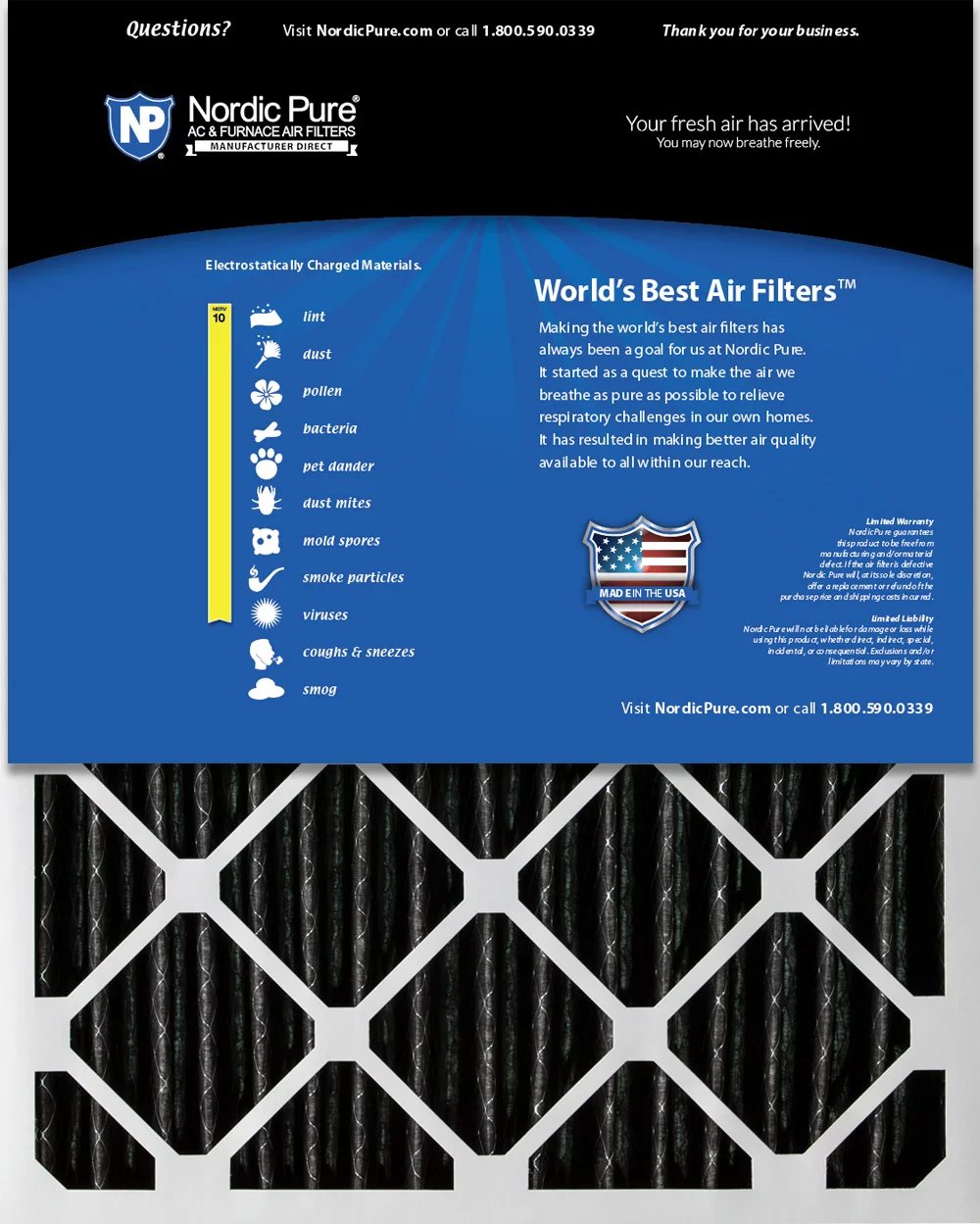 Nordic Pure 12x20x2 Furnace Air Filters MERV 10 Pleated Plus Carbon 12 Pack