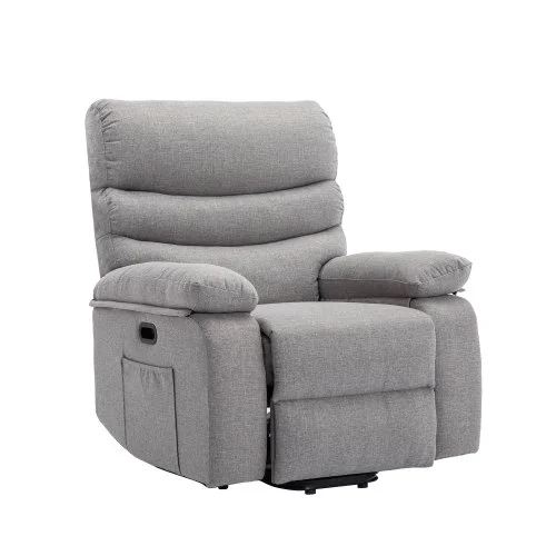 Power Lift Recliner Chair, cotton linen gray elderly chair with lifting, lying flat, heating, vibration massage, USB charging, remote control control