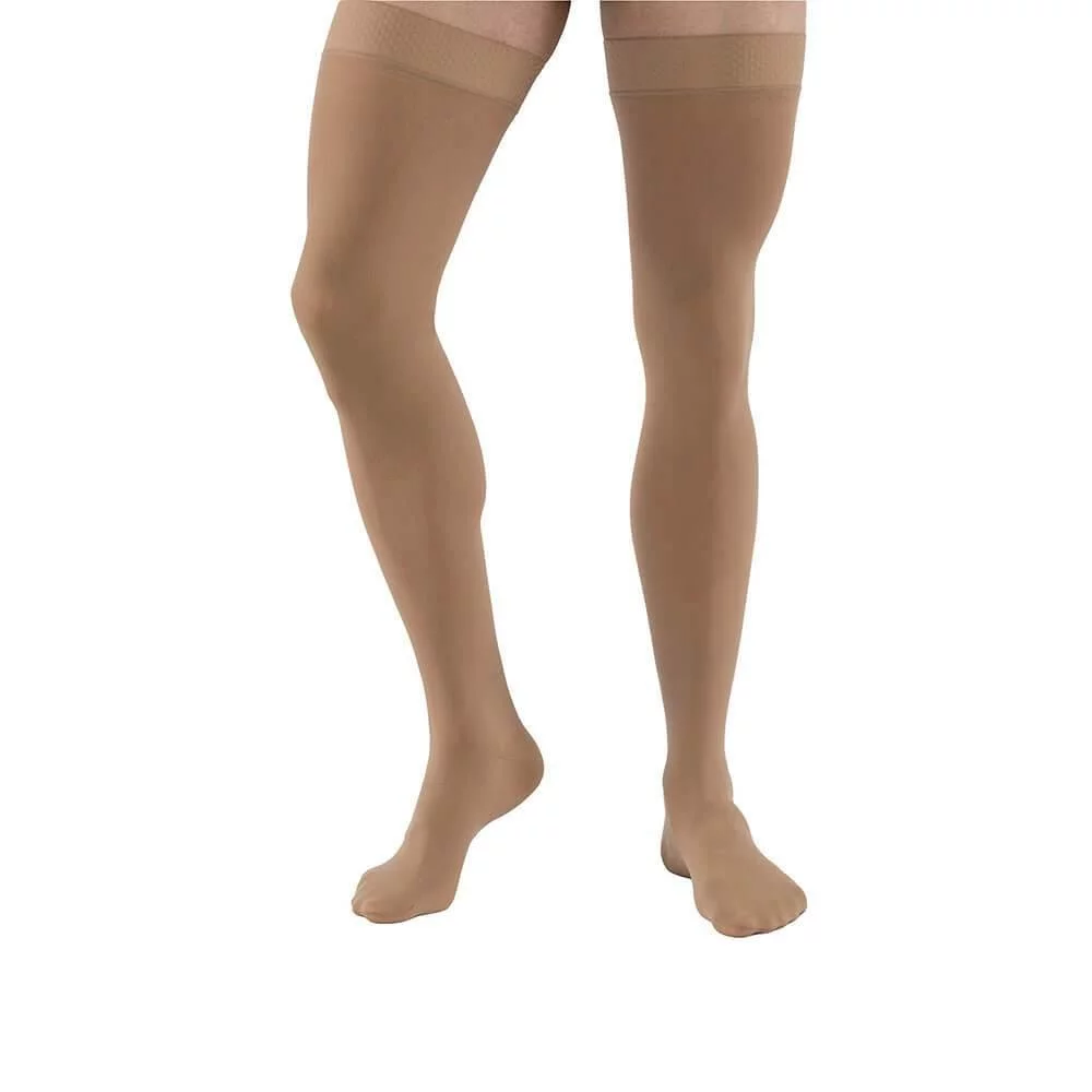 JOBST Relief 30-40 mmHg Compression Stockings, Thigh High Silicone Band, Closed Toe, Beige, Small