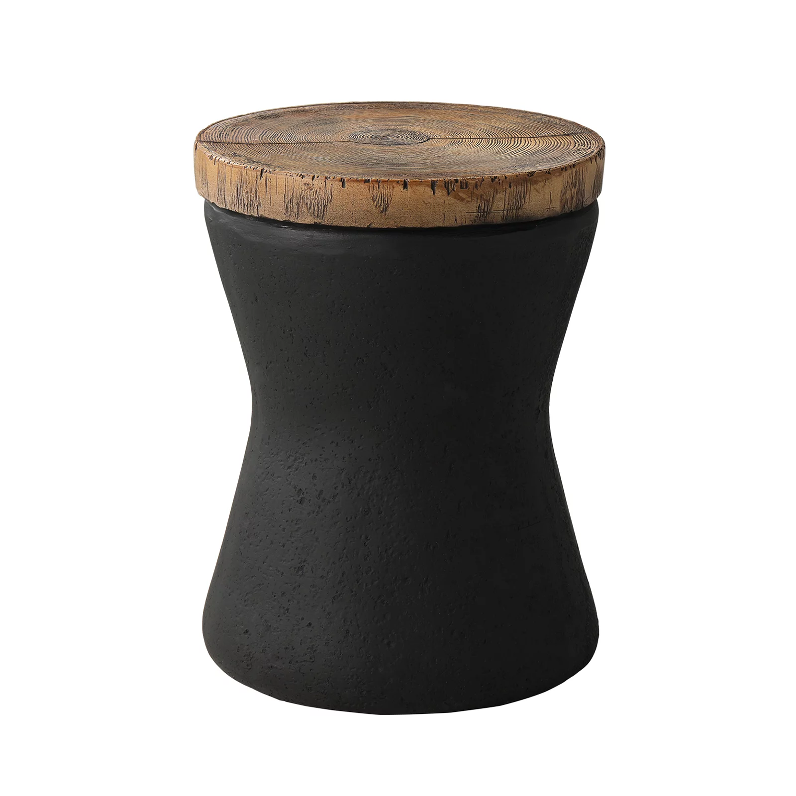 COSIEST Faux-Wood Round Coffee Table, Tree-Trunk Slice End Table Accent Stool