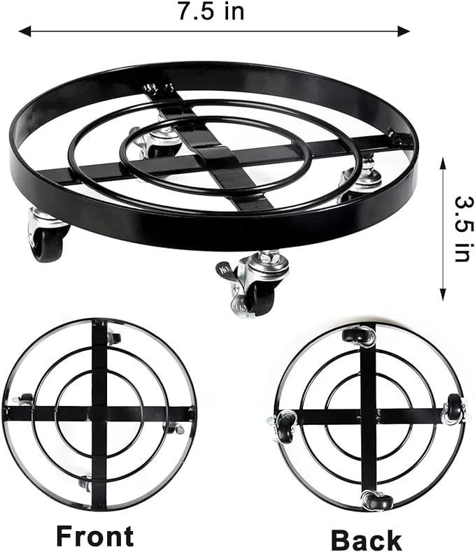 CERBIOR Metal Plant Caddy Heavy Duty Plant Stands Pot with 4 Rolling Wheels Indoor/Outdoor Holds Up 12 Inches and 80 Lbs Strong and Sturdy Design 2 Pack, Round, Black