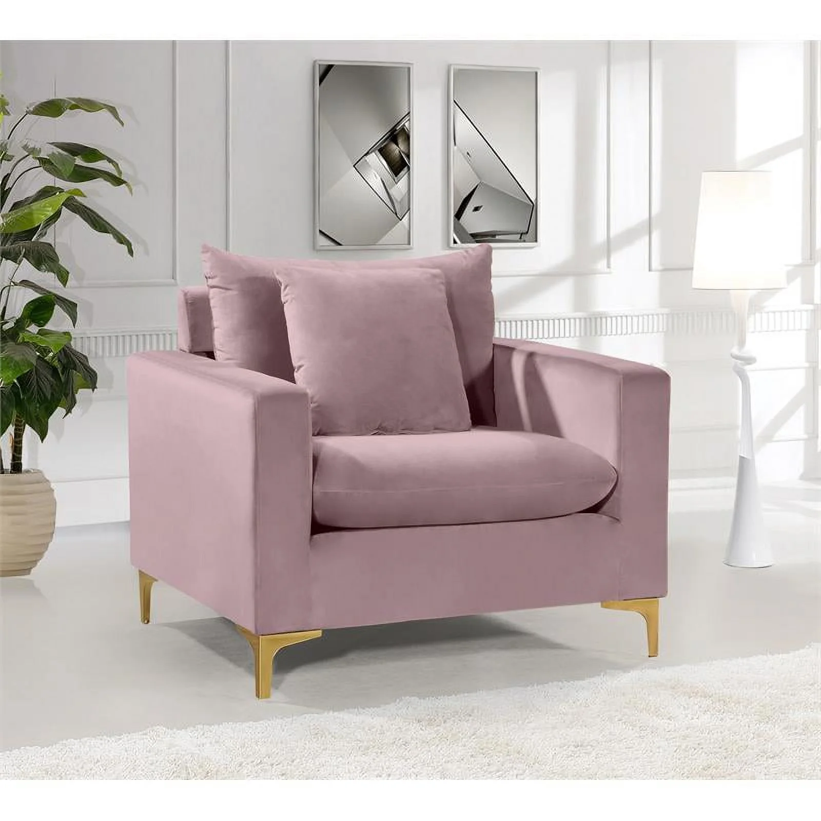 Home Square 3-Piece Set with Velvet Accent Chair Sofa and Loveseat in Pink