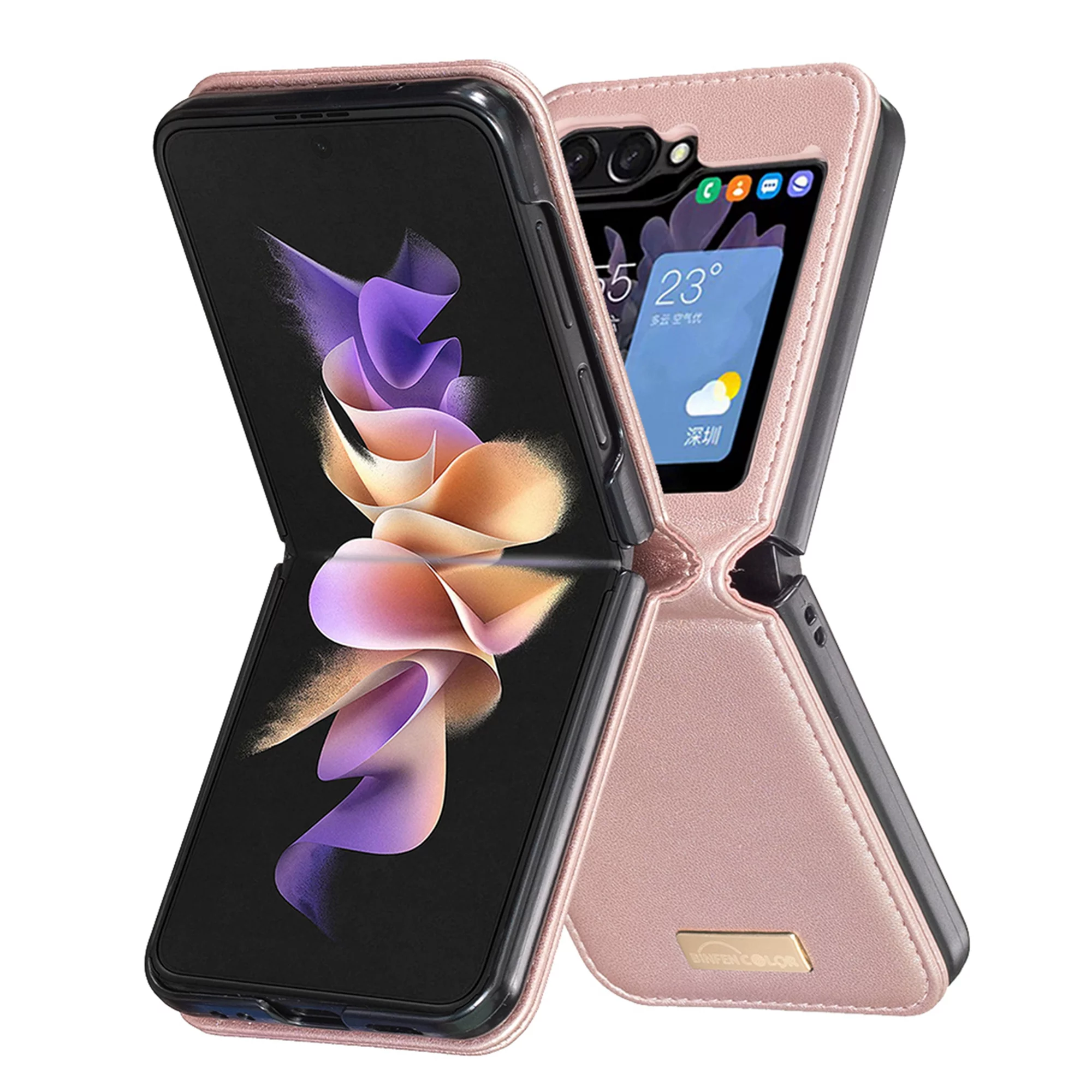 Decase for Samsung Galaxy Z Flip 3 Slim Case, Luxury Elegant Premium PU Leather Shockproof Cover, Full Coverage Anti-Fingerprints Hinge Protector Case for Samsung Galaxy Z Flip3 5G,Gold