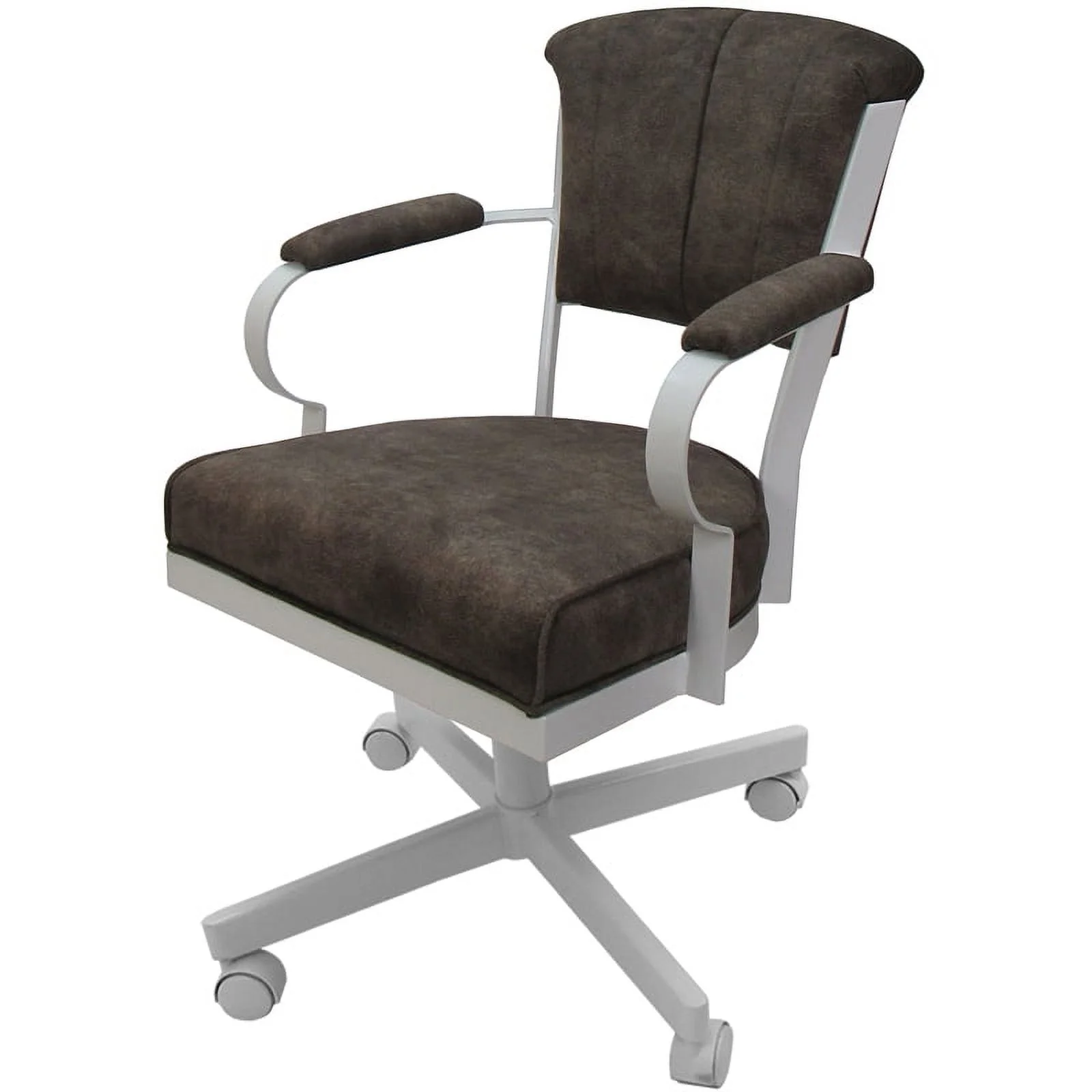 Miami Swivel Tilt Metal Caster Chair - Tobacco Brown Fabric - White Frame