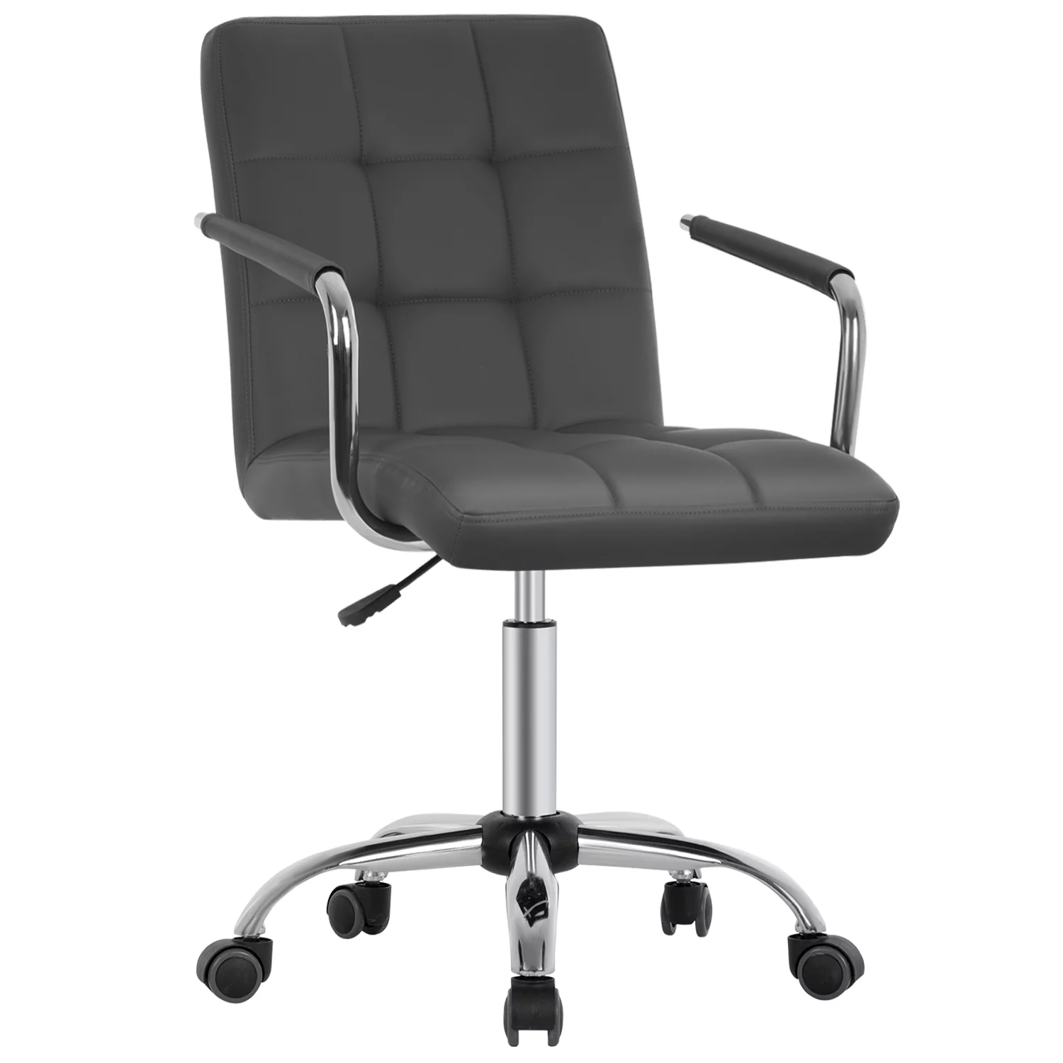 FDW Home Desk Chair PU Leather Makeup Chair with Armrest/Wheel 360°Swivel Height Adjustable,Grey