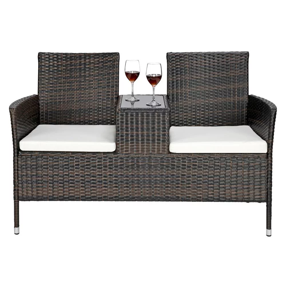 BaytoCare Patio Home Rattan Chat Set, Brown Gradient