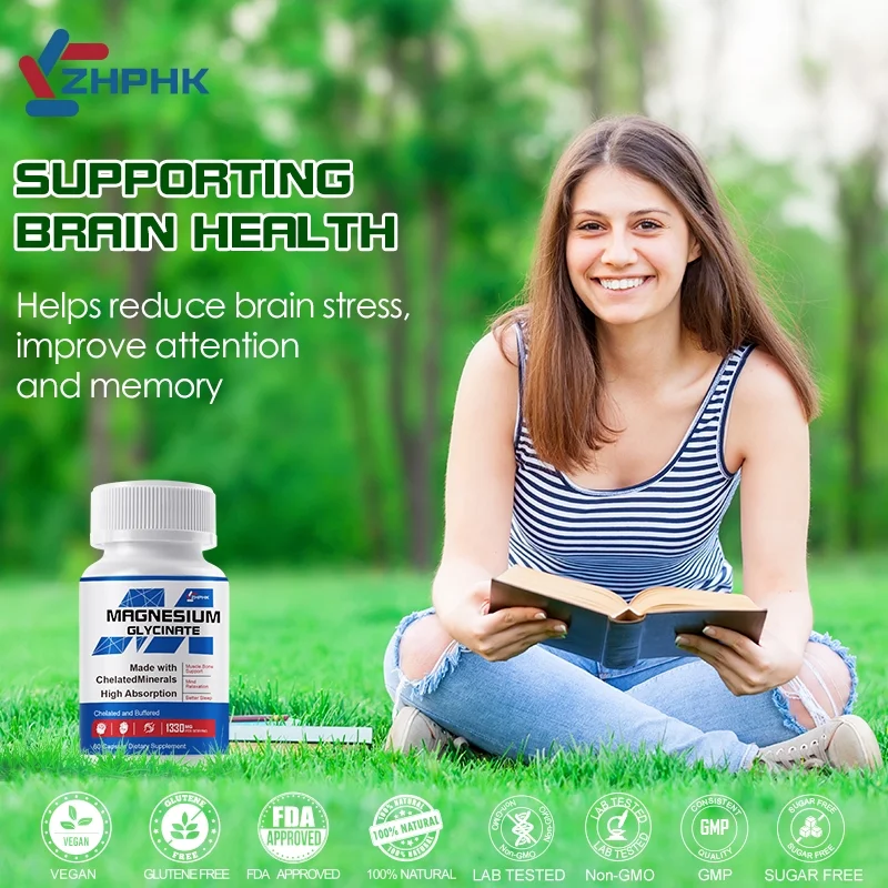 ZHPHK Magnesium Glycinate Chelate Improves Sleep, Relieves Stress&Anxiety 1330mg/capsule Vegetarian 60 Capsules