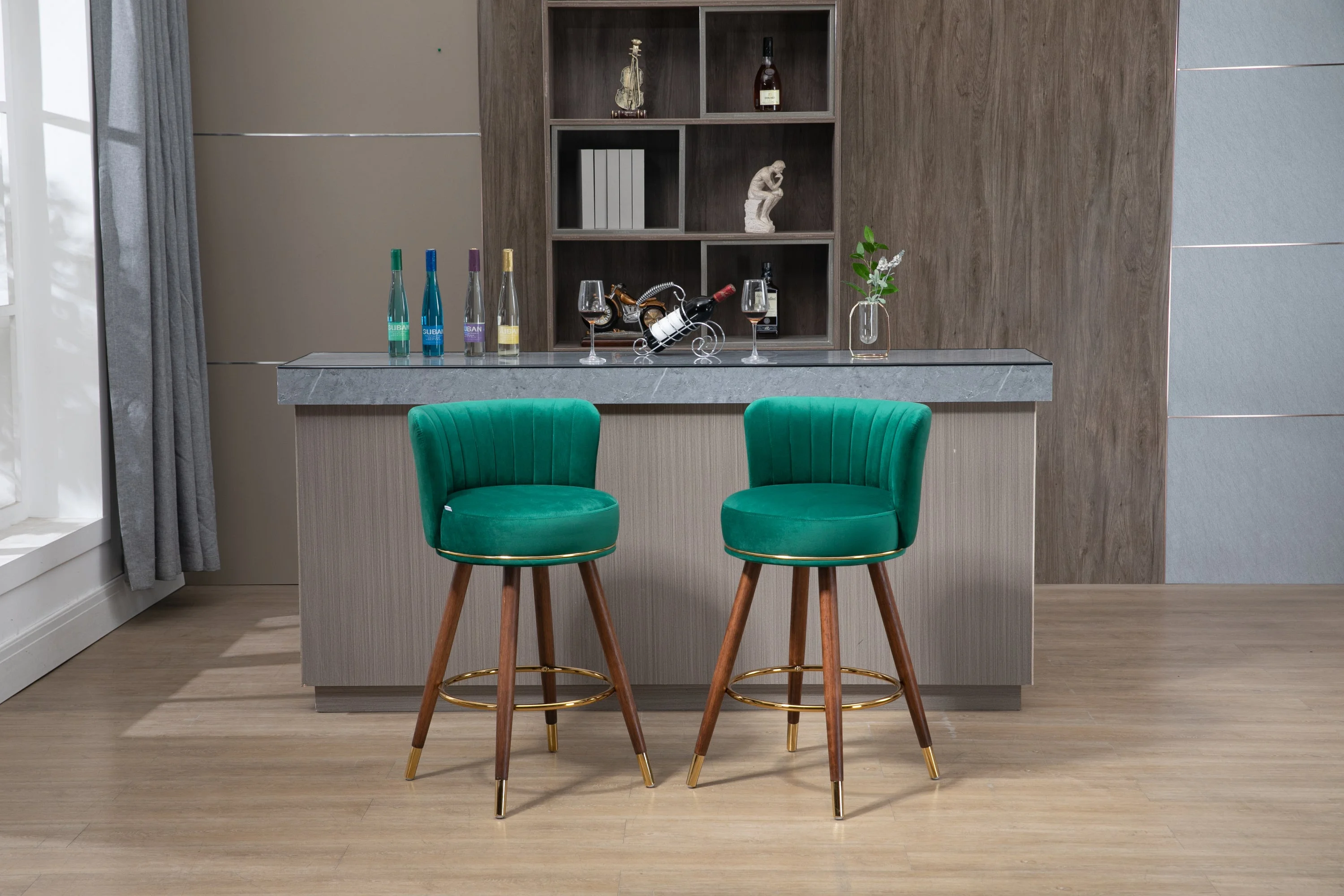 Emily  Bar Stools with Back and Footrest  - Emerald Set of 2
