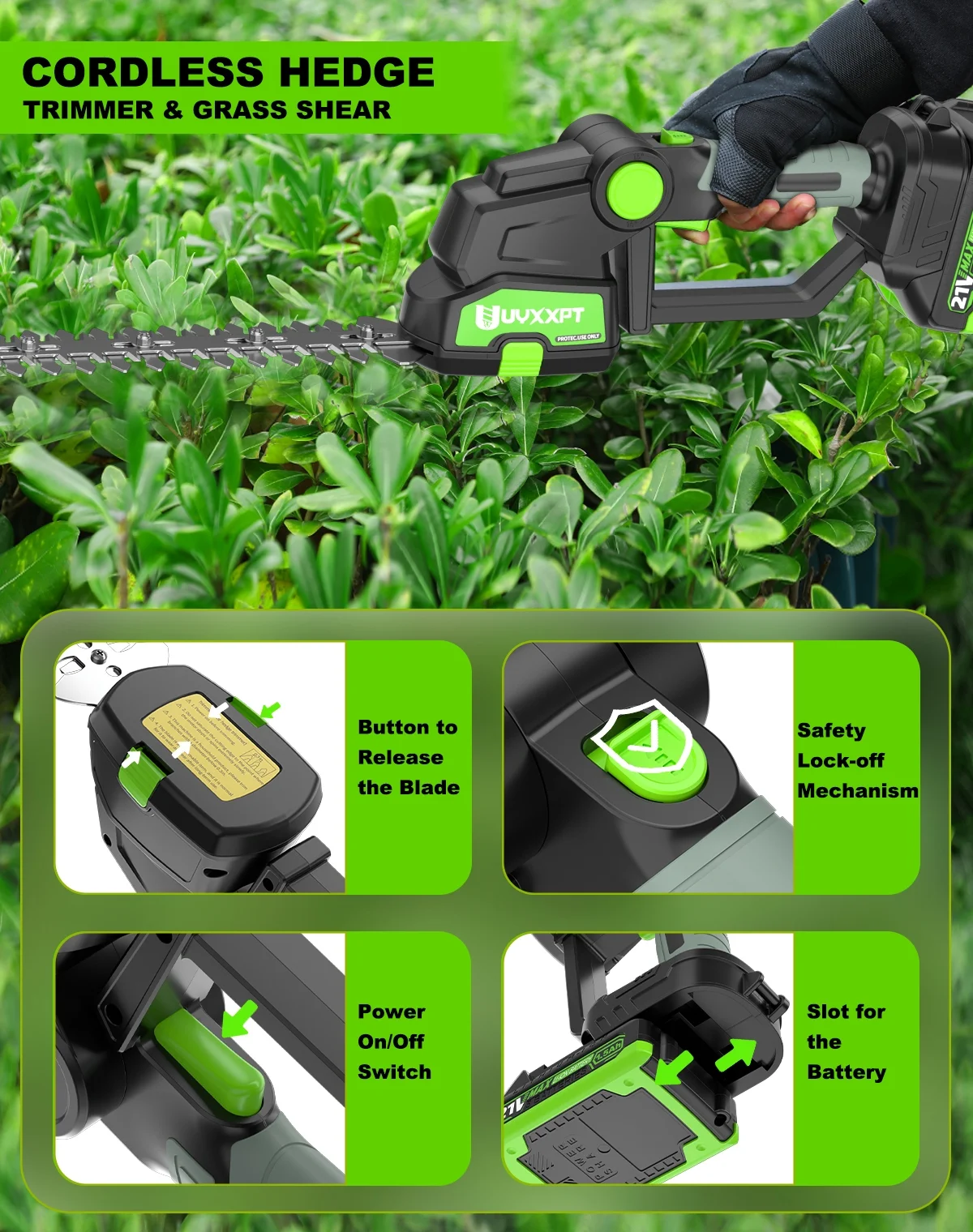 Xhy 2-in-1 Handheld Electric Hedge Trimmer 21V Cordless Grass Shear with 2 Battery Shrub Trimmer Grass Cutter for Precise Lawn Care for Garden Shrubbery