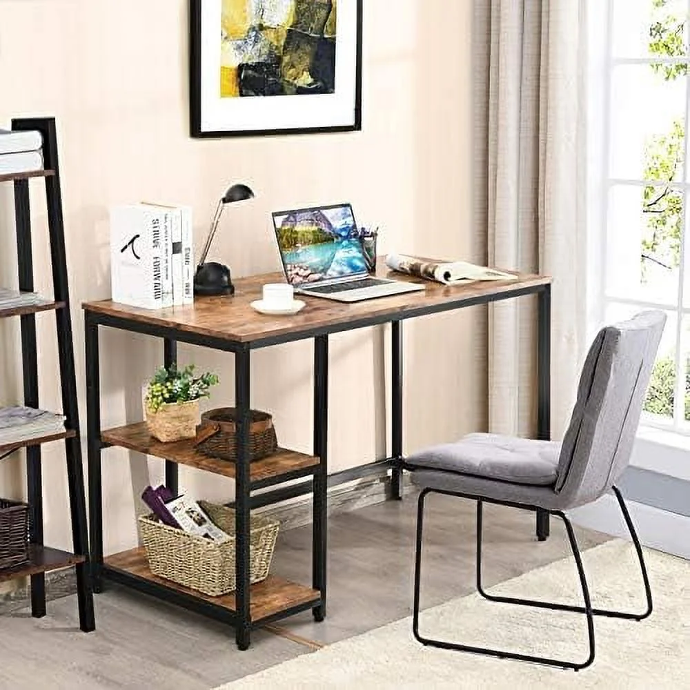 CGFHYP Home Office Computer Desk with 2  Shelves  Industrial Study Writing Desk Workstation Laptop Table with Sturdy Metal Frame (Black)
