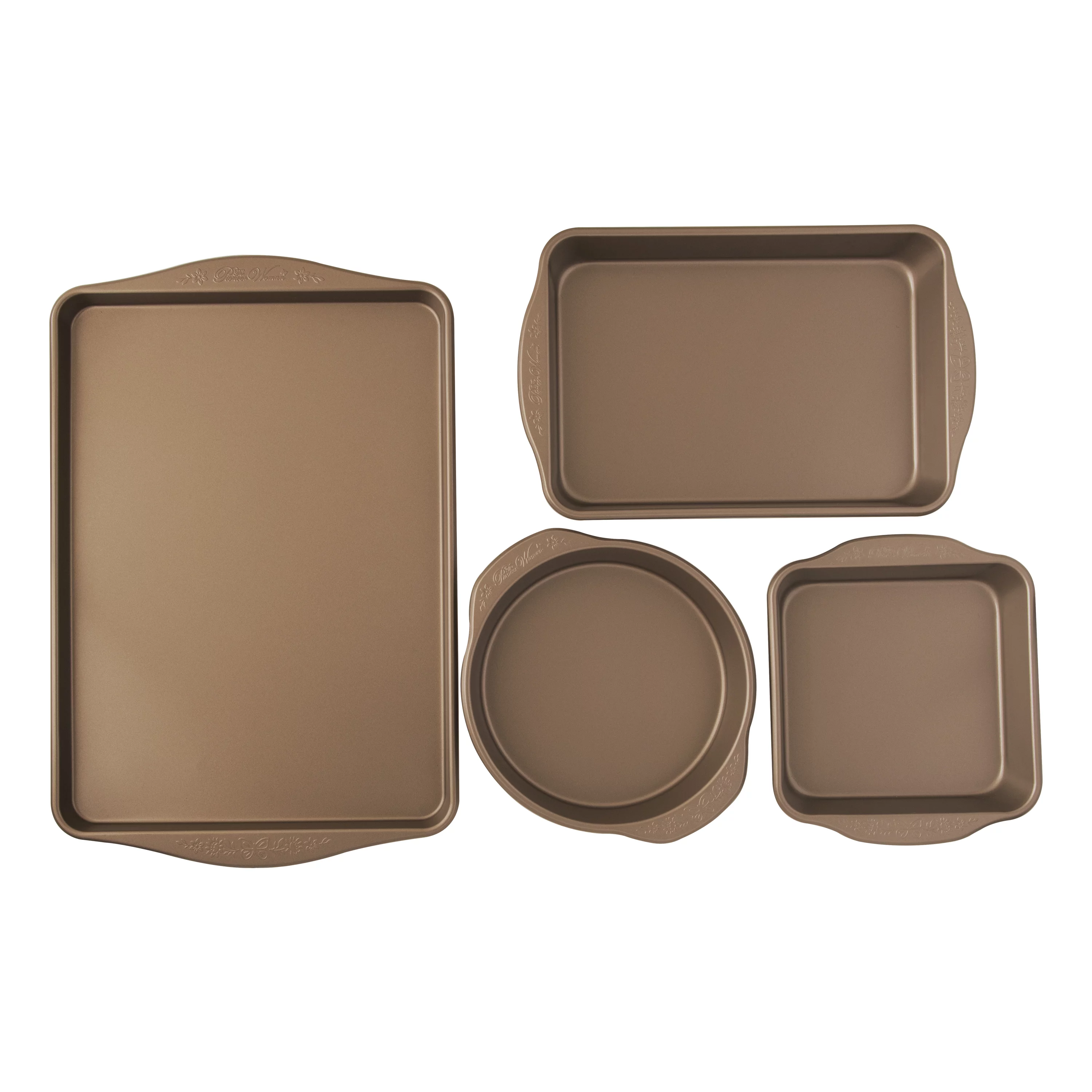 The Pioneer Woman 4-Piece Nonstick Metal Bakeware Bundle, 9” Round, 9x13, 8” Square, and Large Cookie Sheet