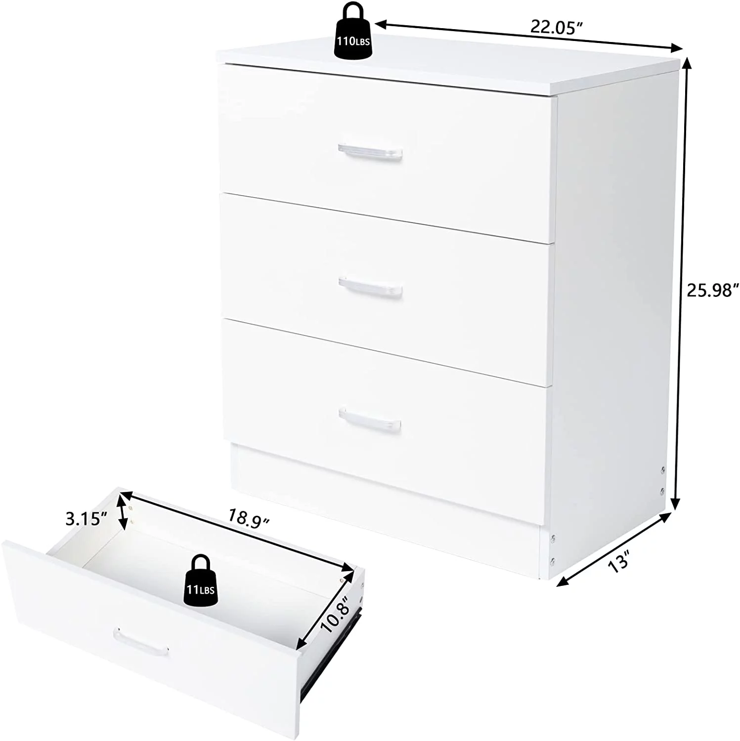HYHBIBOOM Modern Simple 3-Drawer Dresser Chest - Elegant White Design for Family Room  Bedroom  and Living Room