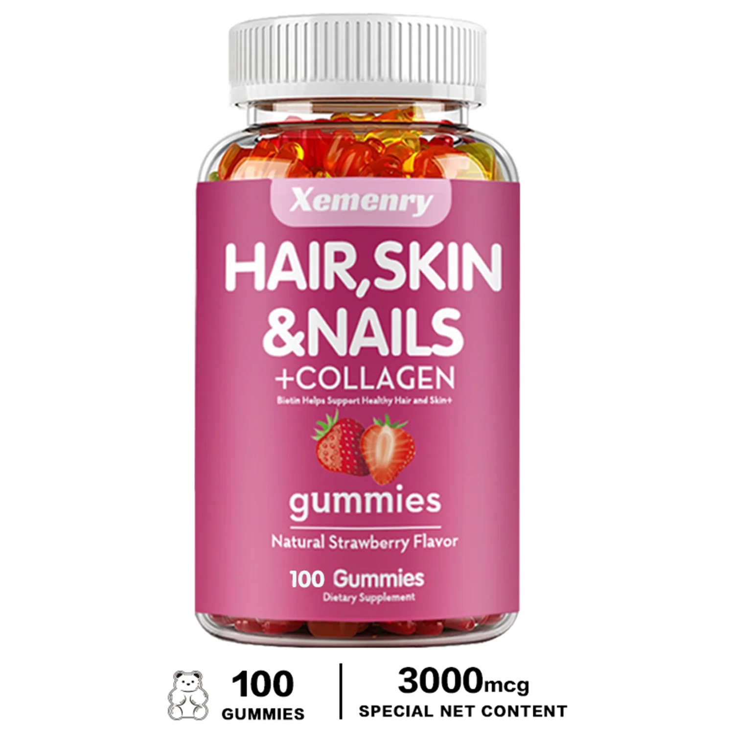 Xemenry Hair, Skin and Nails Gummies-with Biotin,Collagen-Suitable for Hair,Nails,Skin(30/60/100pcs)