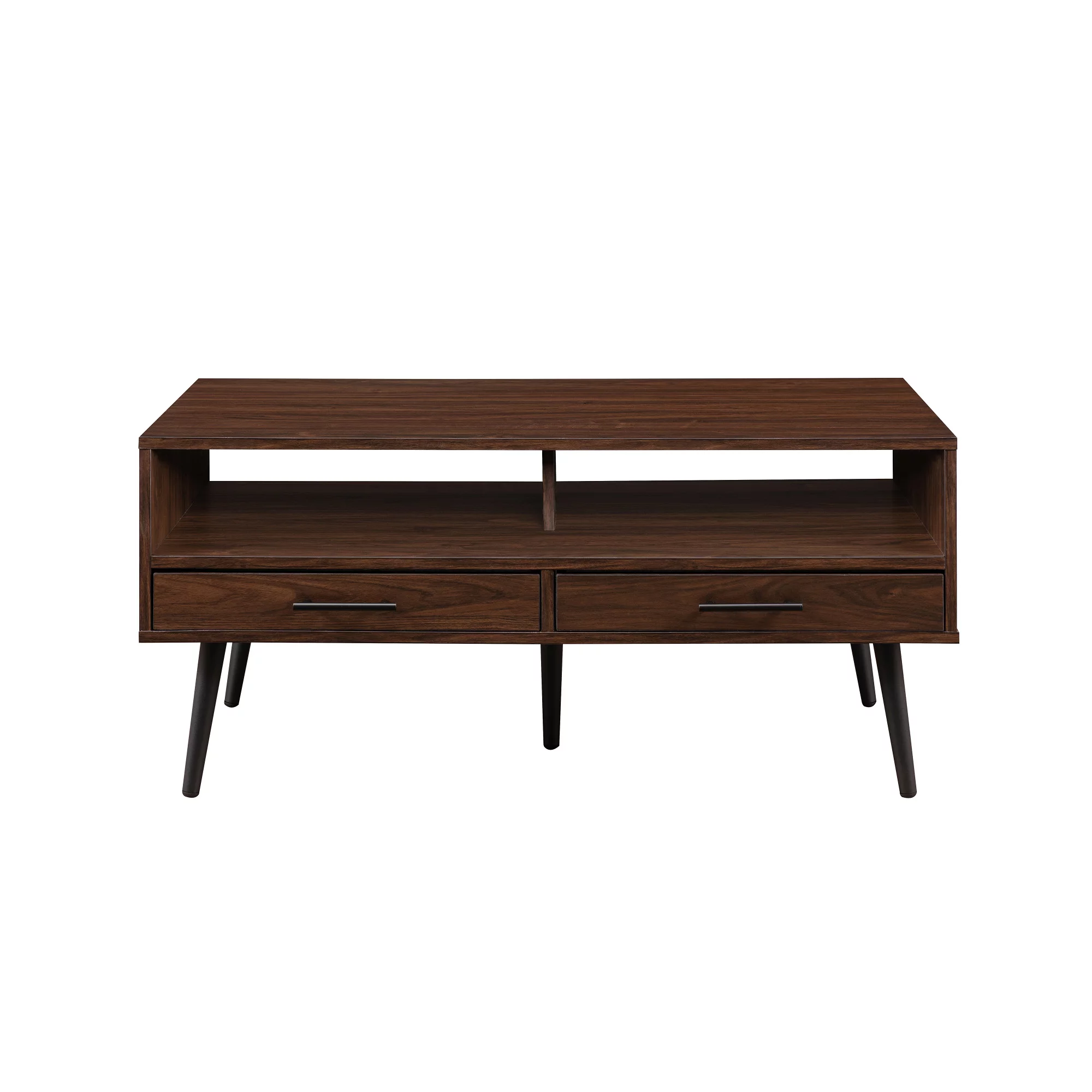 Walker Edison 40” Mid-Century Modern 2-Drawer Coffee Table, Dark Walnut