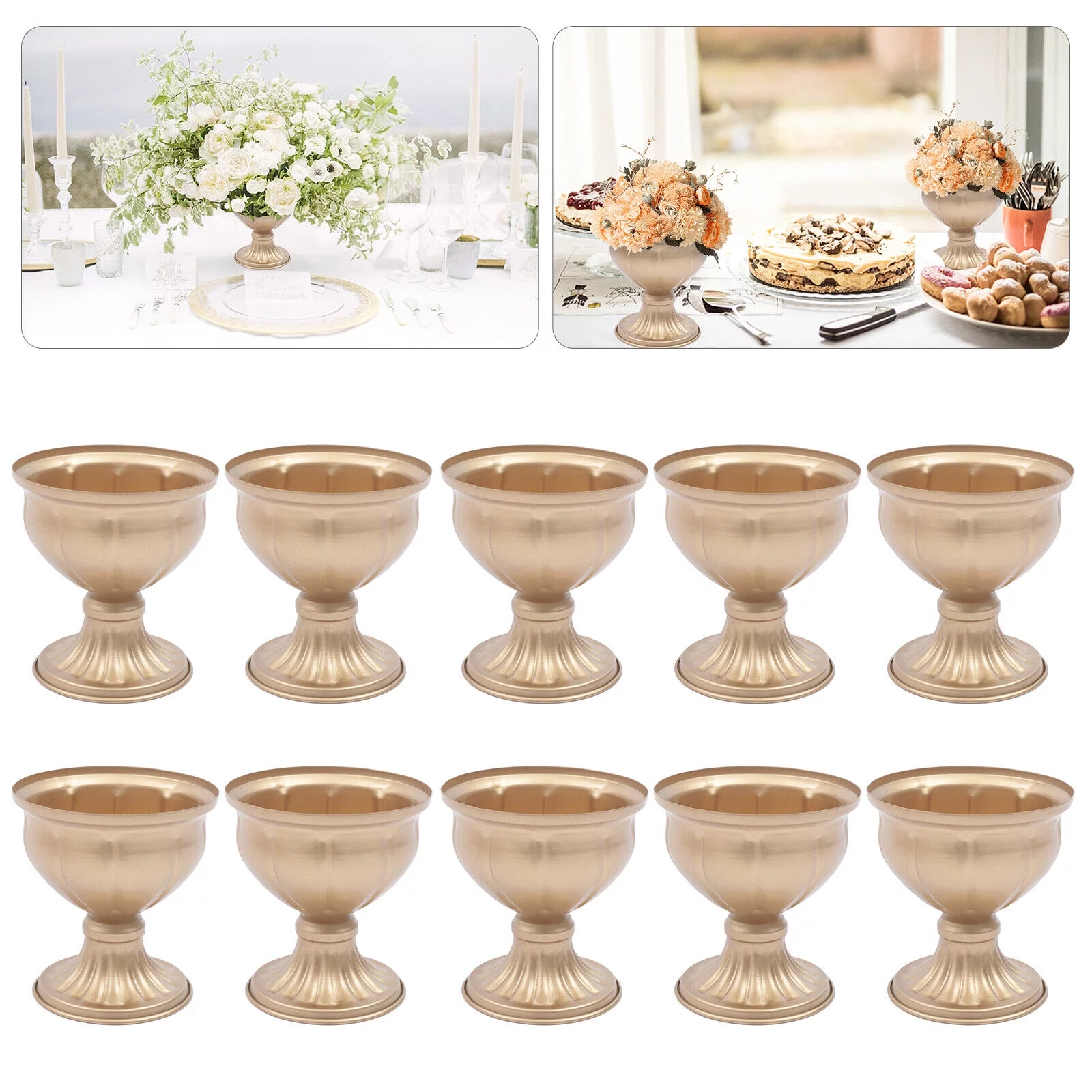 Fichiouy 10Pcs Metal Vases Flower Vase Stand Wedding Table Top Centerpiece DIY Gold