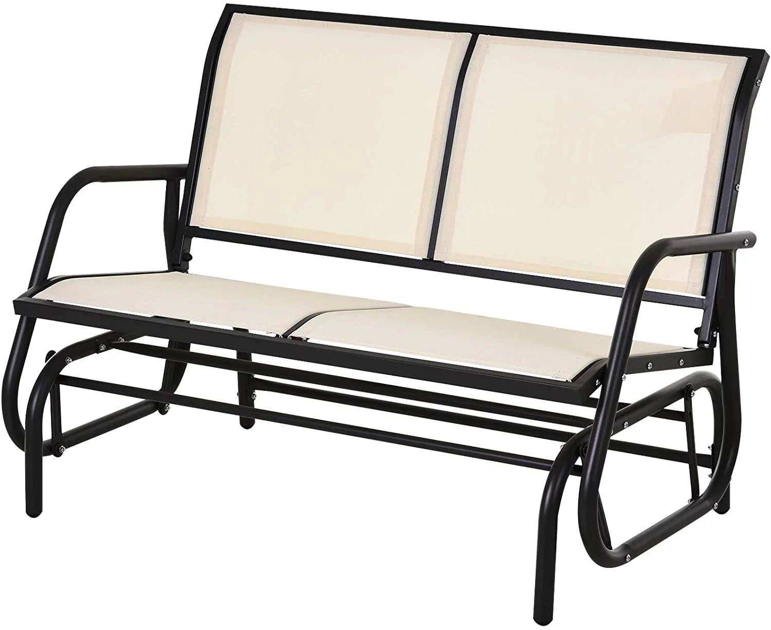 2-Person Outdoor Glider Bench Patio Double Swing Rocking Chair Loveseat w/Power Coated Steel Frame for Backyard Garden Porch, Beige