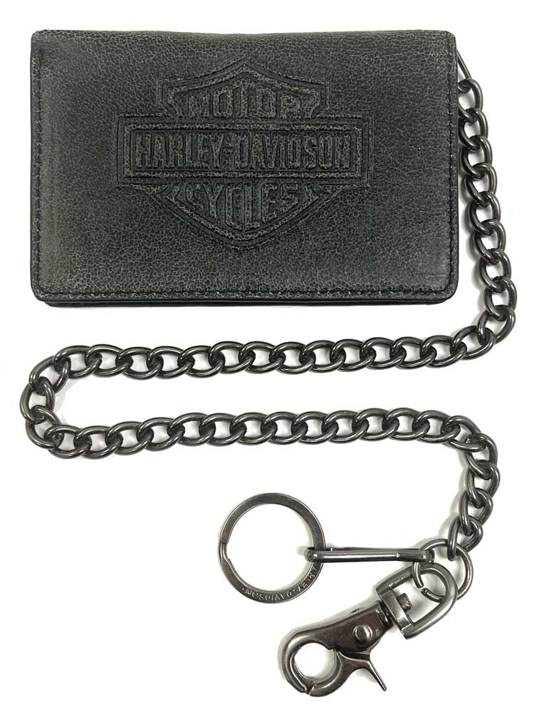 Harley-Davidson Men's Burnished B&S Leather Biker Bi-Fold Wallet BW4720L-TANBLK, Harley Davidson