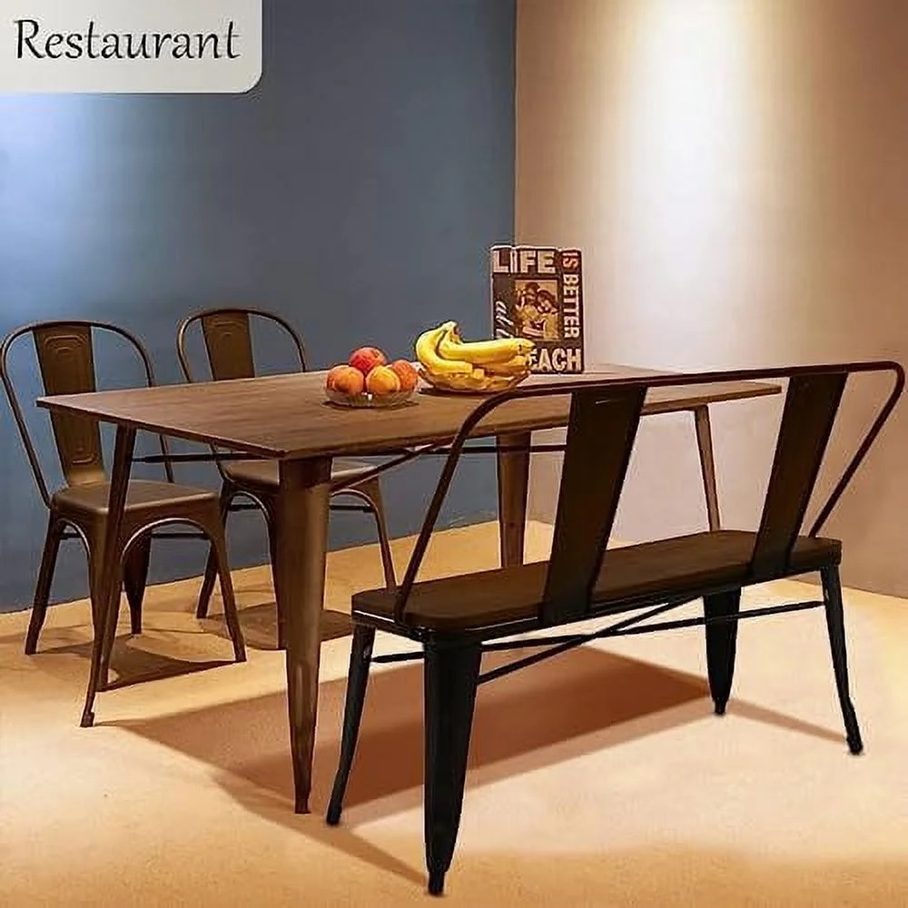 HYHBIBOOM Dining Bench  Entryway Bench with Back  Farmhouse Metal Dining Bench  Industrial Mid-Century 3 Person Rustic Spindle Bench  with Wood Seat  Removable Backrest  42in  Bronze