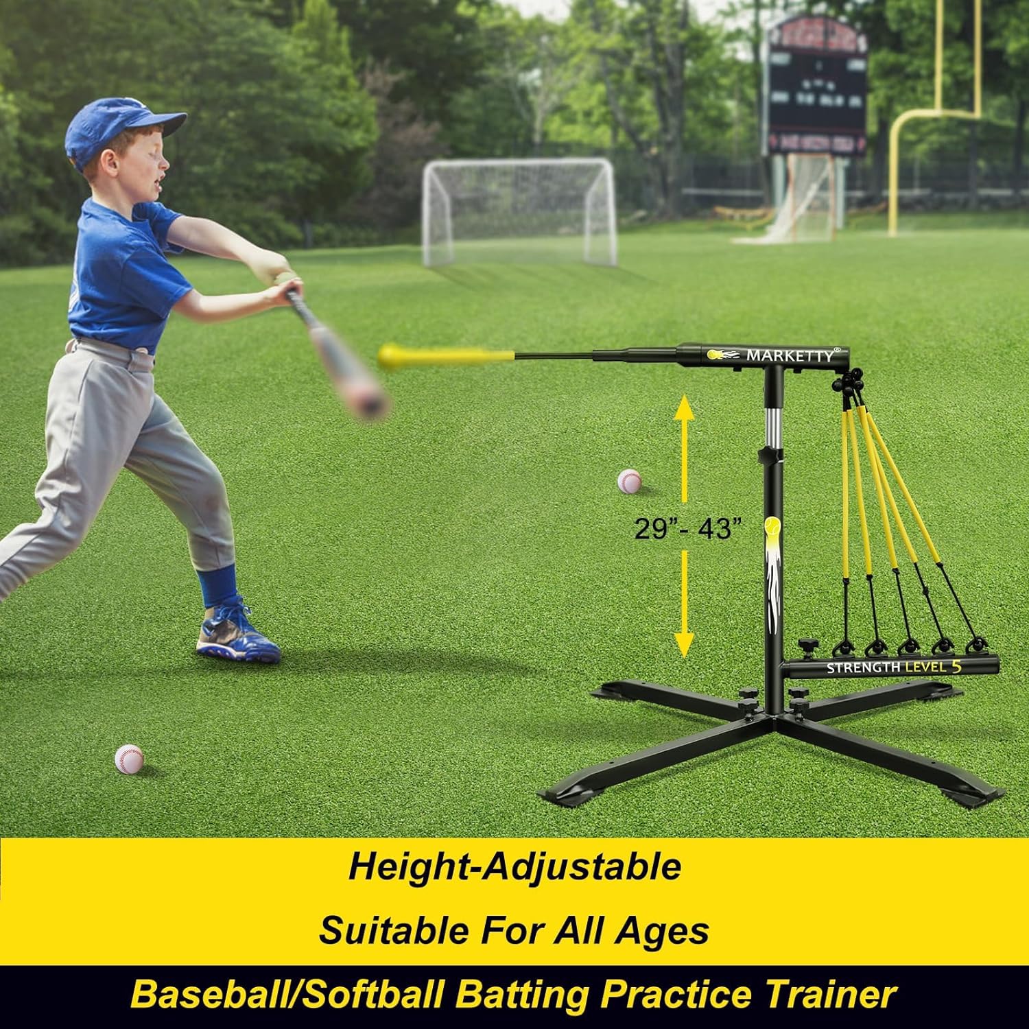 HYUN Baseball Hitting Trainer with 5 Tension Rope,Baseball & Softball Aid Batting Practice Swing Training Equipment Pitching Machine for Sport Gifts/kids/Boys/Adult/8-10-12-14 Old Years