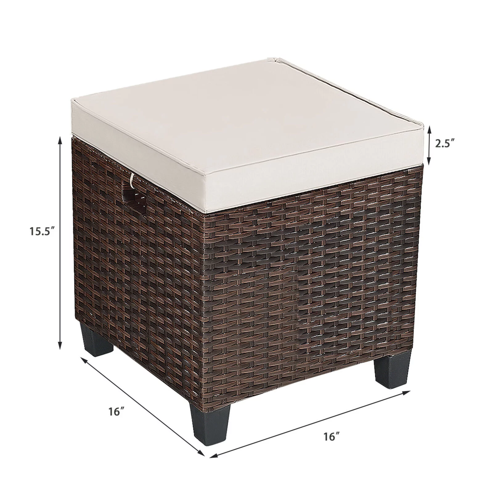 Set of 2 Patio Wicker Rattan Ottoman Footrests with Cushions - Outdoor Garden Furniture