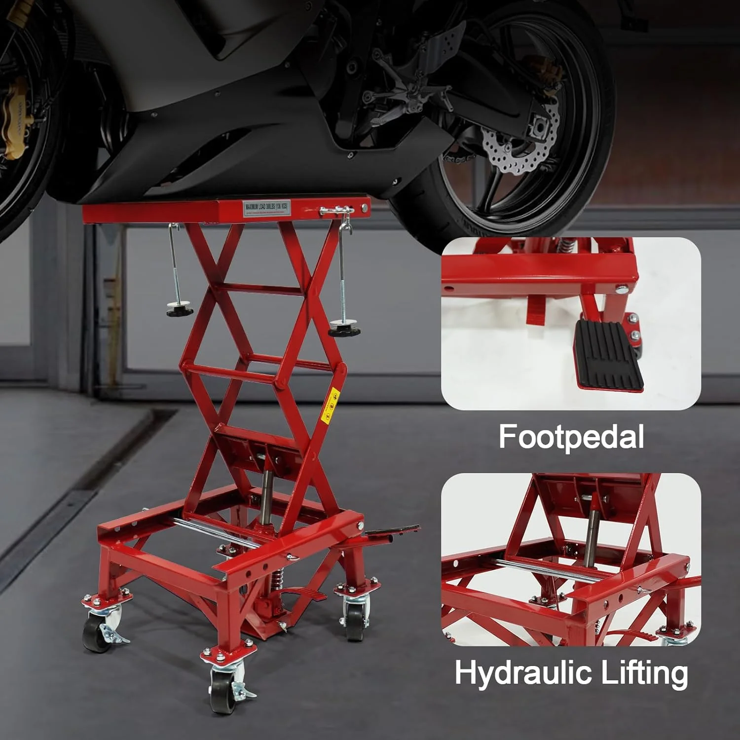 Hydraulic Motorcycle Lift Jack, YANRUI 300 LBS Capacity Steel ATV Scissor Lift Jack with Wheels for Motorcycles, Portable Motorcycle Lift Table