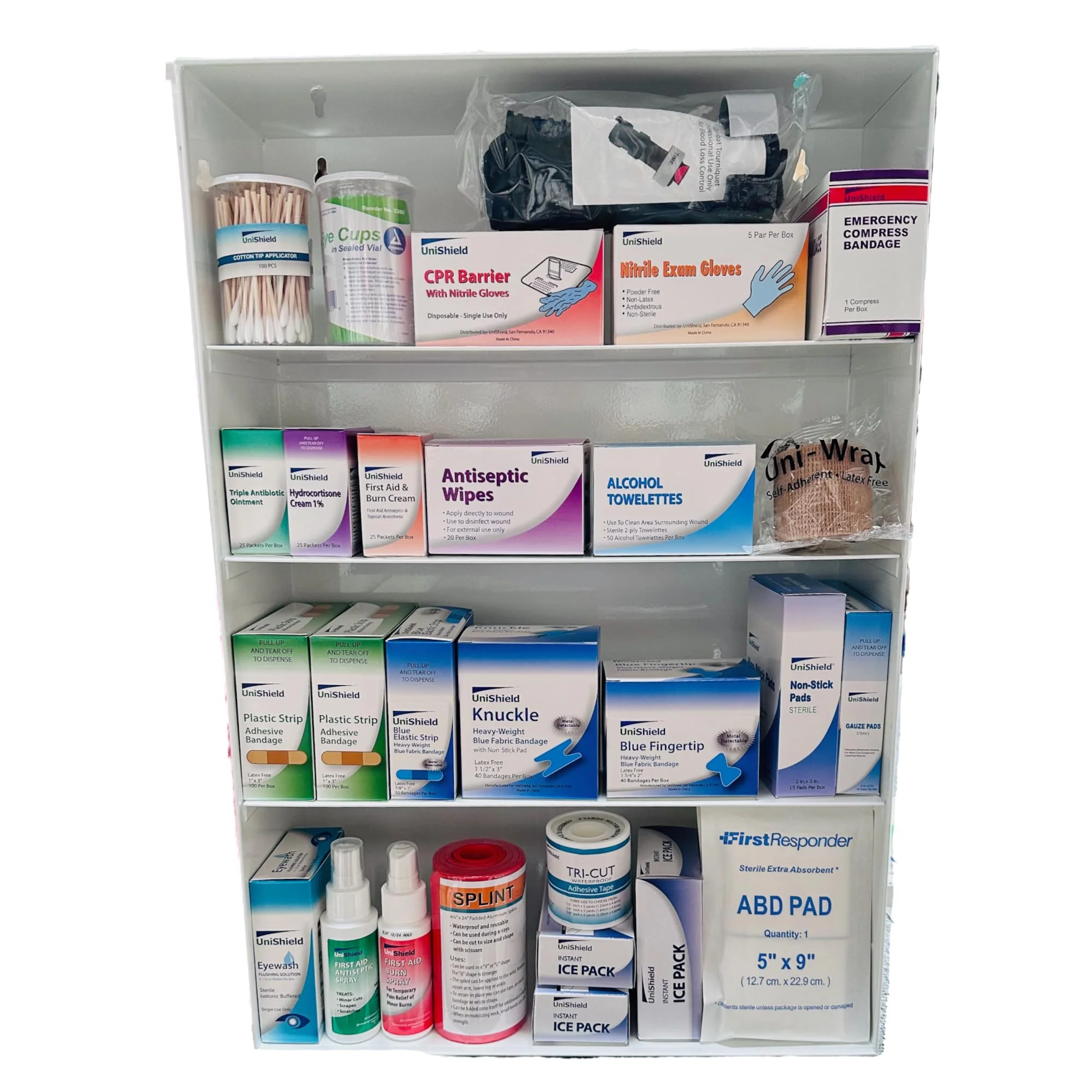 UniShield Antibiotic, Emergency Metal First Aid Wall Mountable Cabinet, 1500 Pcs