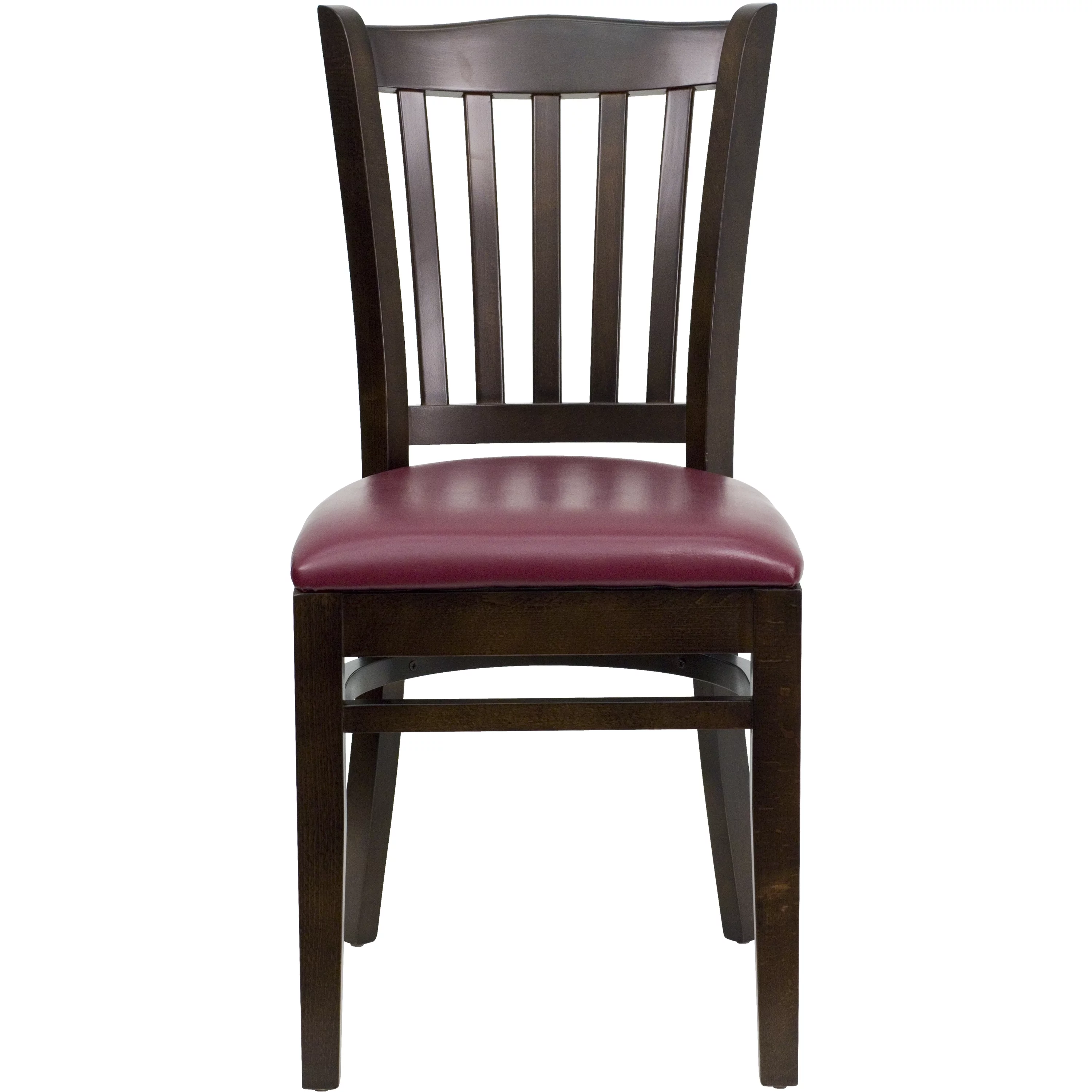 Emma + Oliver Vertical Slat Back Walnut Wood Chair, Burgundy Vinyl Seat