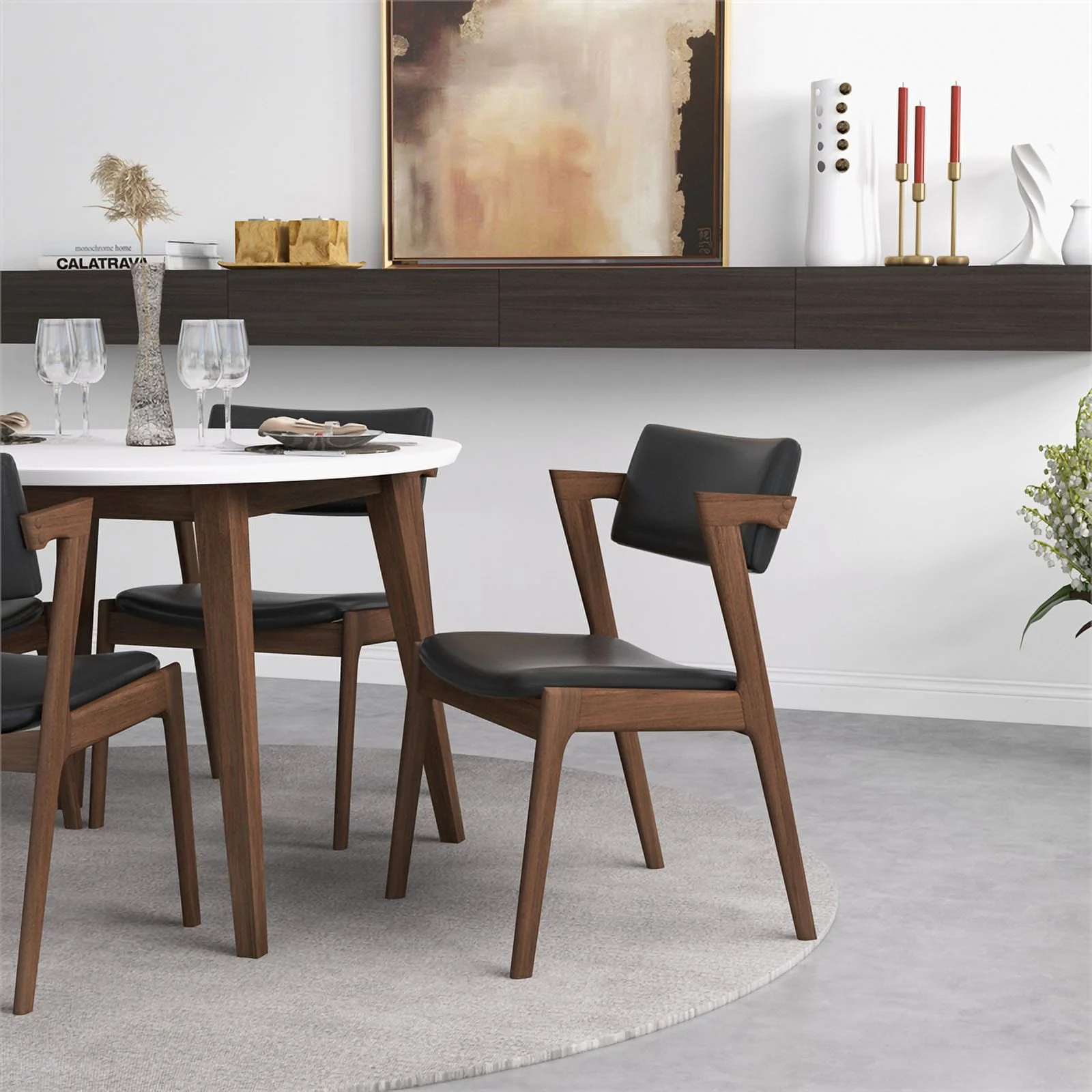 Ilkan Modern Solid Wood Walnut Dining Room & Kitchen Table and Chair Set of 4