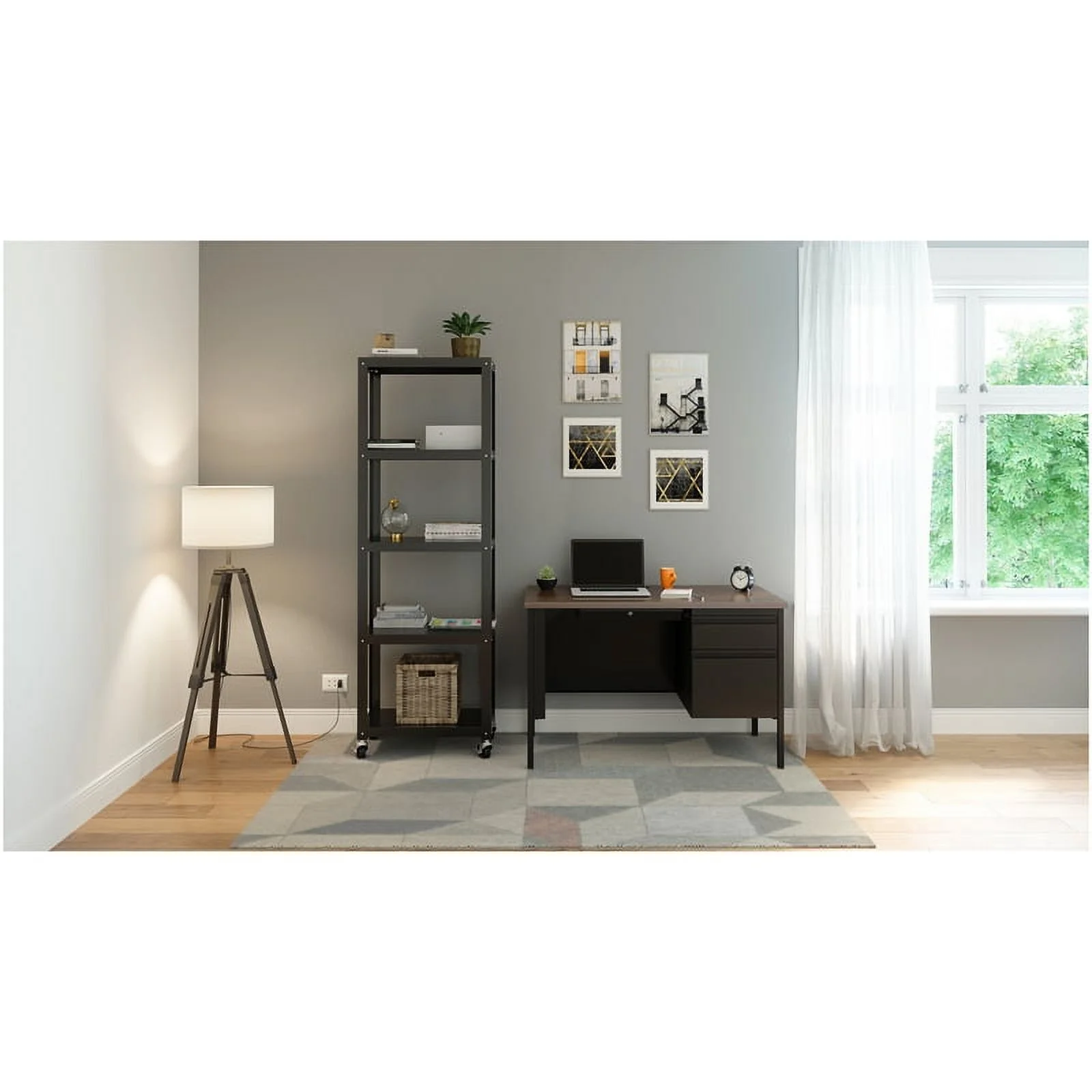 Pemberly Row 5-Shelf Steel Metal High Mobile Bookcase in Black